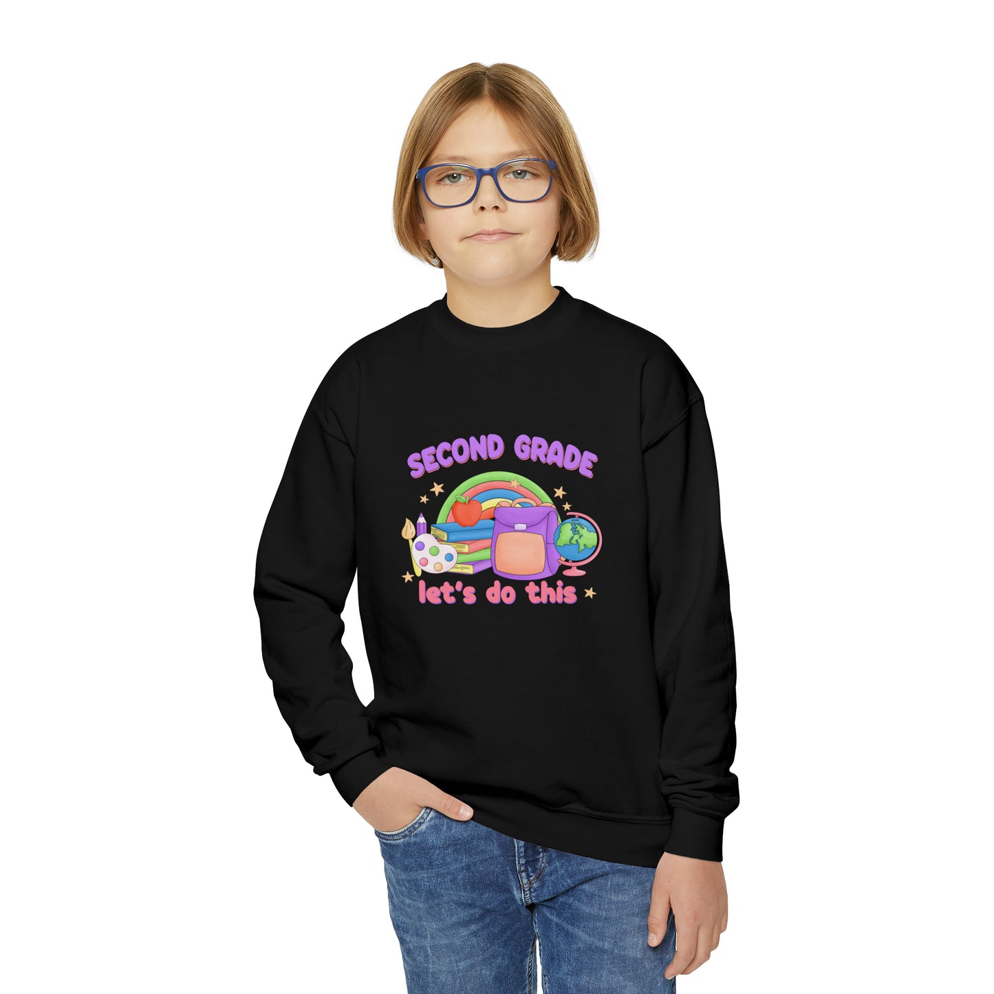 First day of school sweater second grade shirt elementary school style Youth Crewneck Sweatshirt