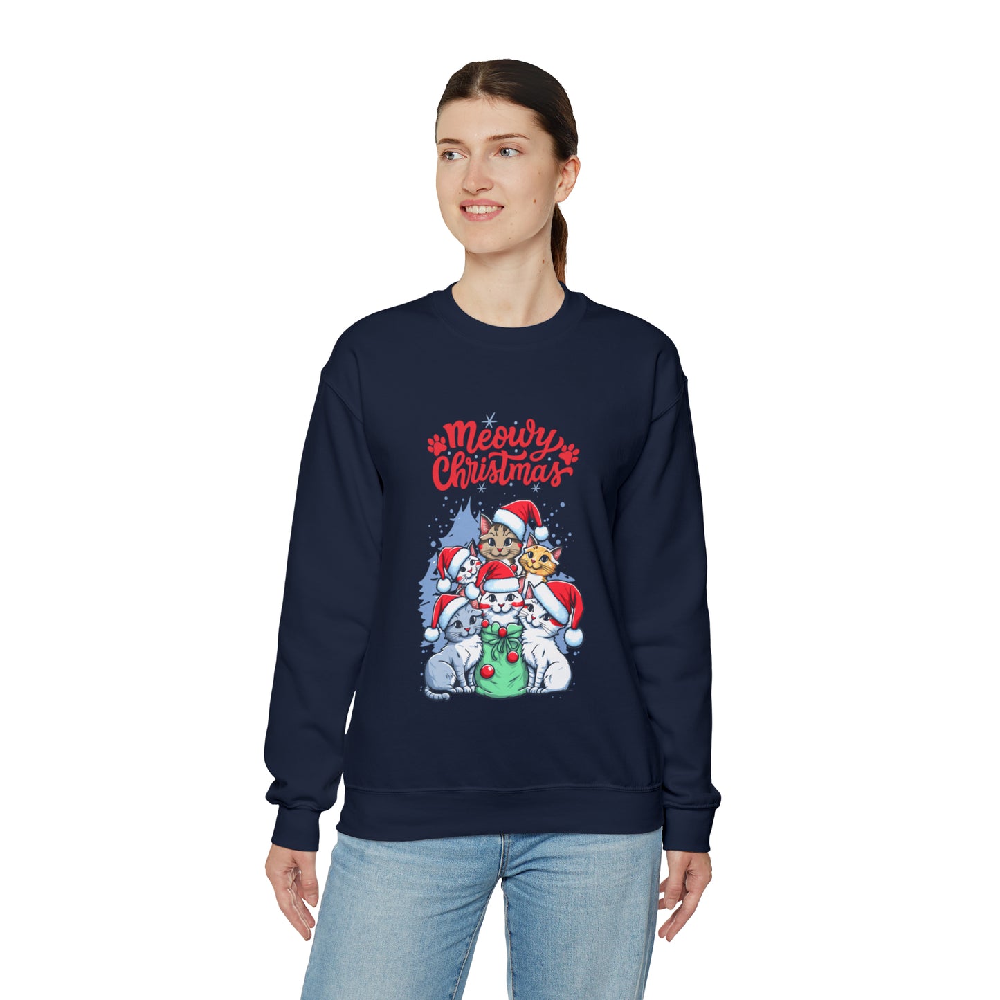 Funny Cat Christmas sweater Meowy Christmas shirt Kitty Christmas tree sweatshirt ugly Christmas sweater Family matching Bright Christmas