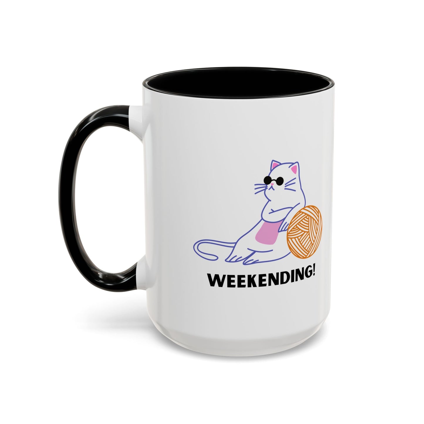 Cat Lover mug weekending vibes yarn lover Coffee Mug Funny Cat Mug Cute Kitty Cup, Cat Lady, Cat Dad, Pet Owner Gift, Cat Mug with Yarn Ball