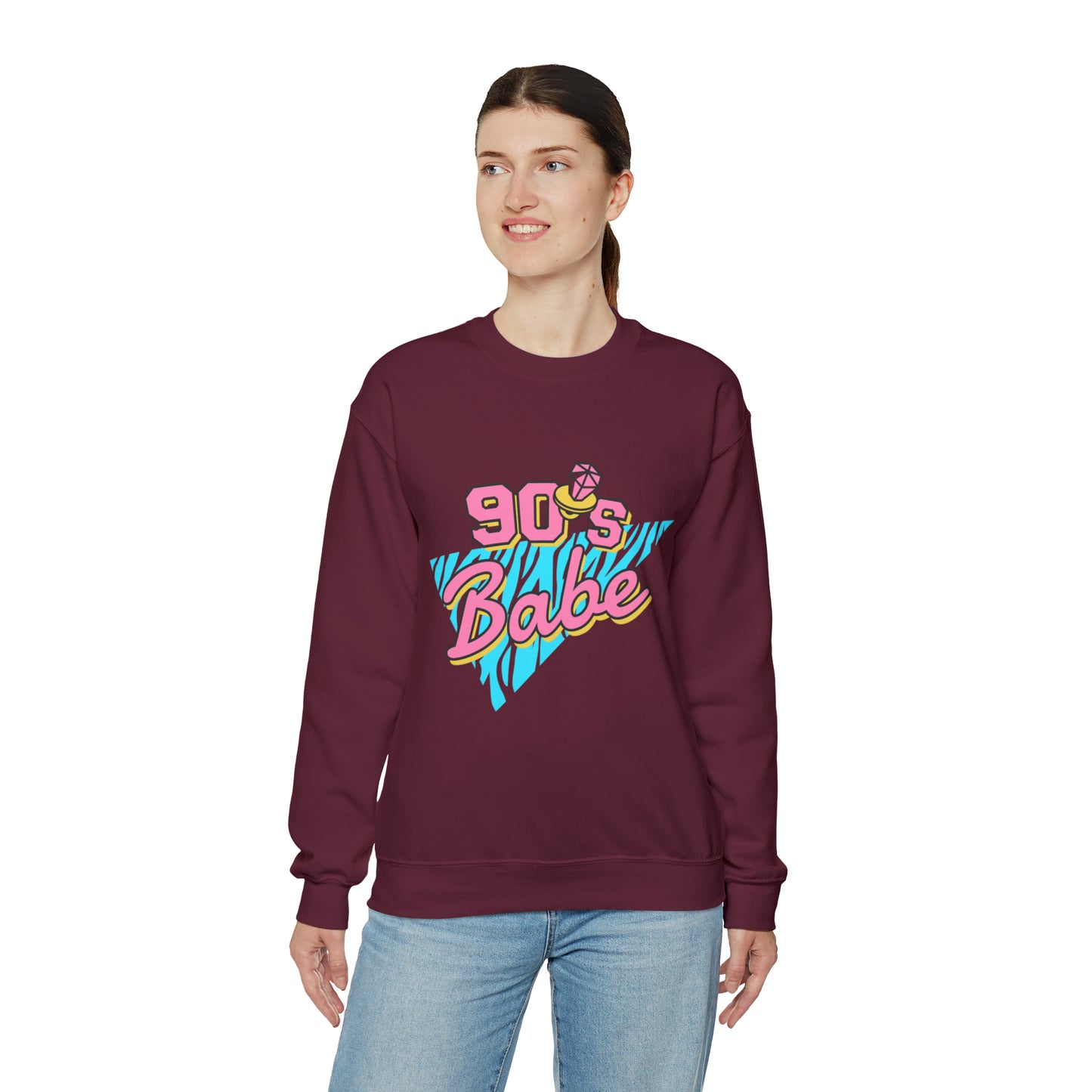 90's Babe Sweatshirt, Pink blue shirt, Unisex Heavy Blend Crewneck Sweatshirt