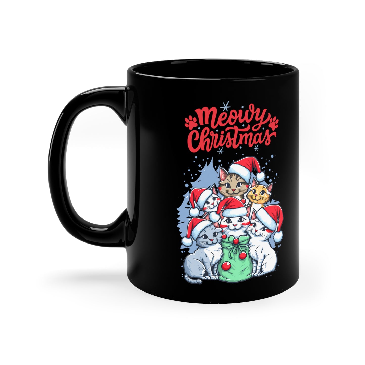 Christmas Cat tree Cat lover gift coffee lover gift tea lover gift for her gift for him Ceramic Mug Bestfriend Christmas gift 11oz Black Mug