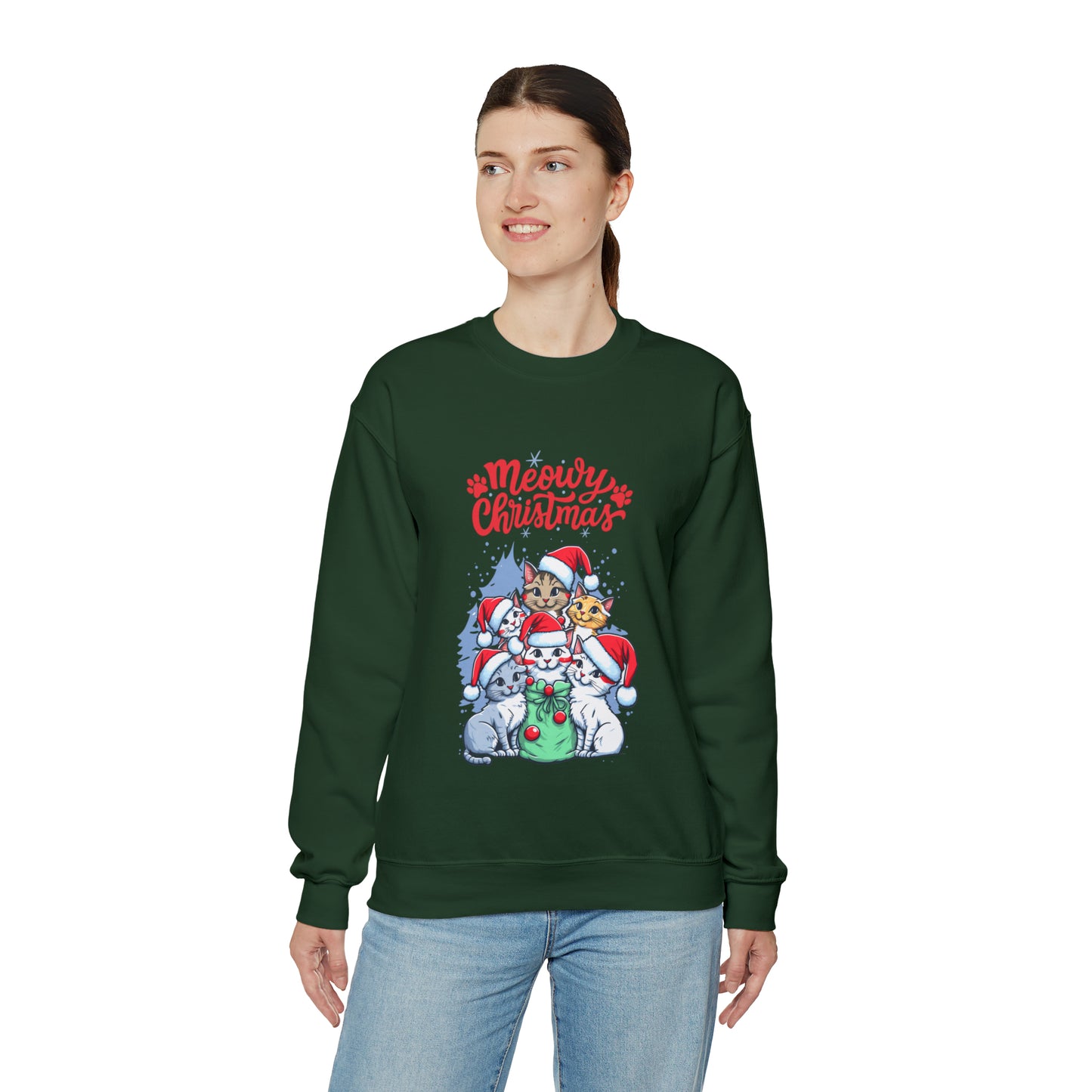 Funny Cat Christmas sweater Meowy Christmas shirt Kitty Christmas tree sweatshirt ugly Christmas sweater Family matching Bright Christmas