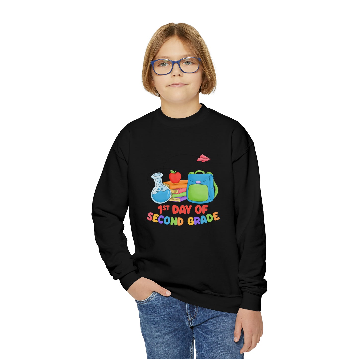 First day of school sweater second grade shirt elementary school style Youth Crewneck Sweatshirt