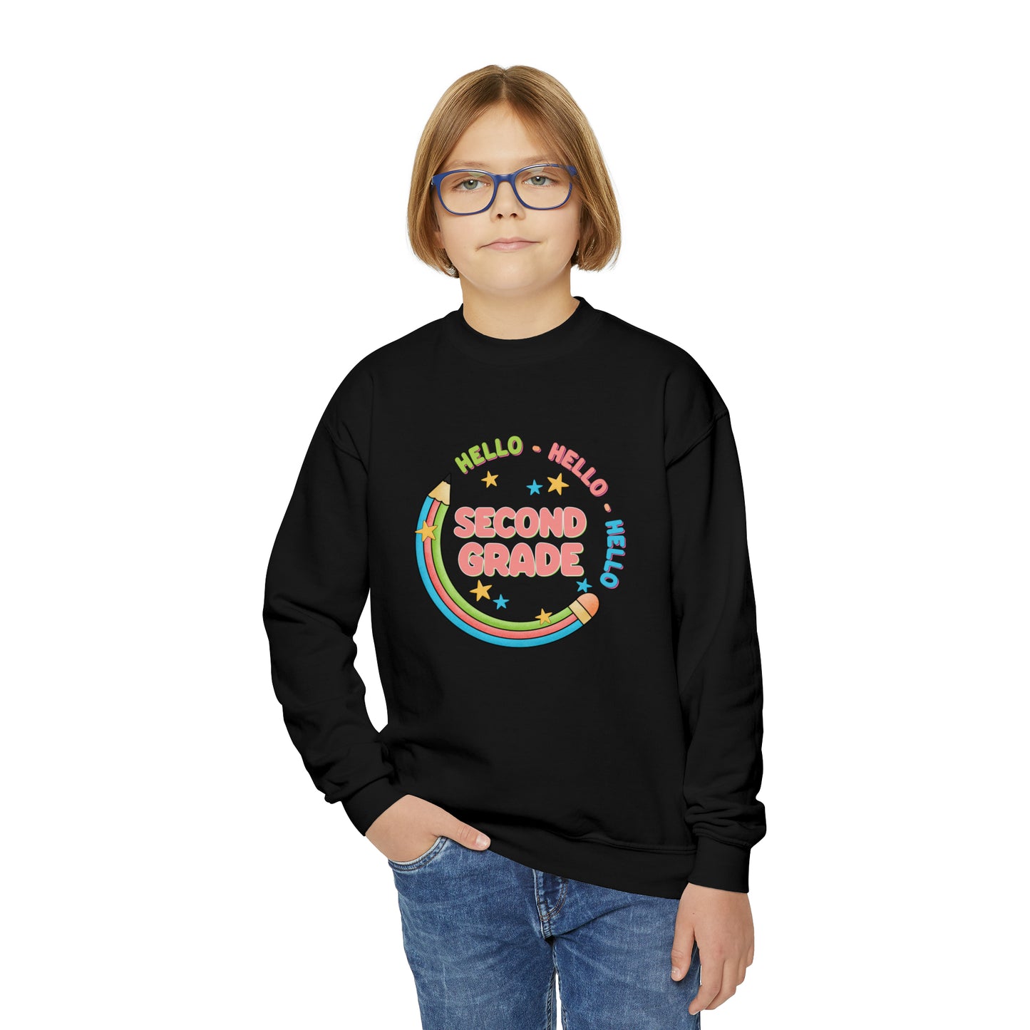 First day of school sweater second grade shirt elementary school style Youth Crewneck Sweatshirt