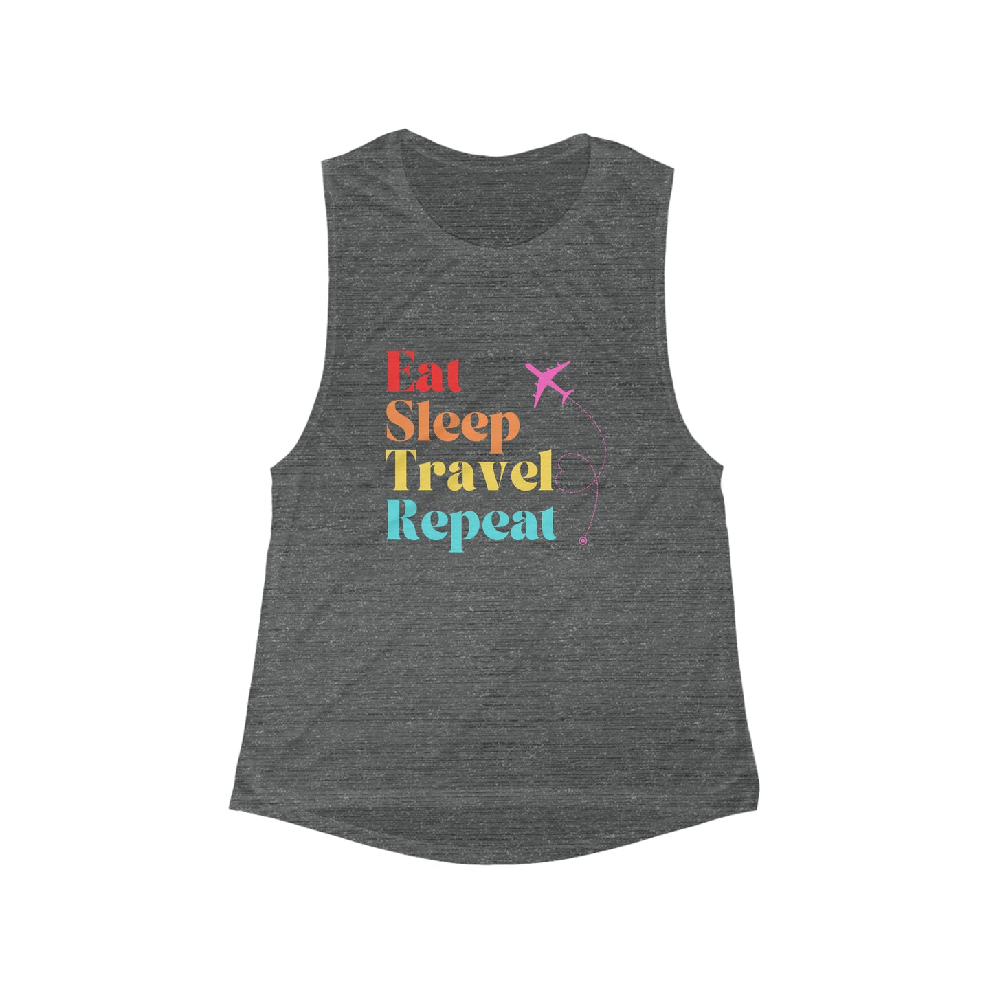 Eat sleep travel repeat tank travel girl go shirt airport style workout tank airplane style Christmas gift for her Women's Flowy Muscle Tank