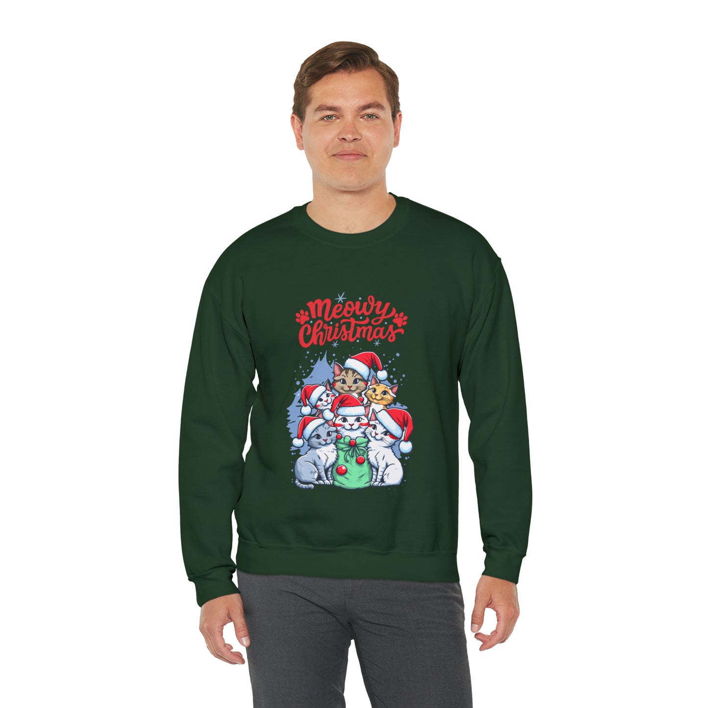 Funny Cat Christmas sweater Meowy Christmas shirt Kitty Christmas tree sweatshirt ugly Christmas sweater Family matching Bright Christmas
