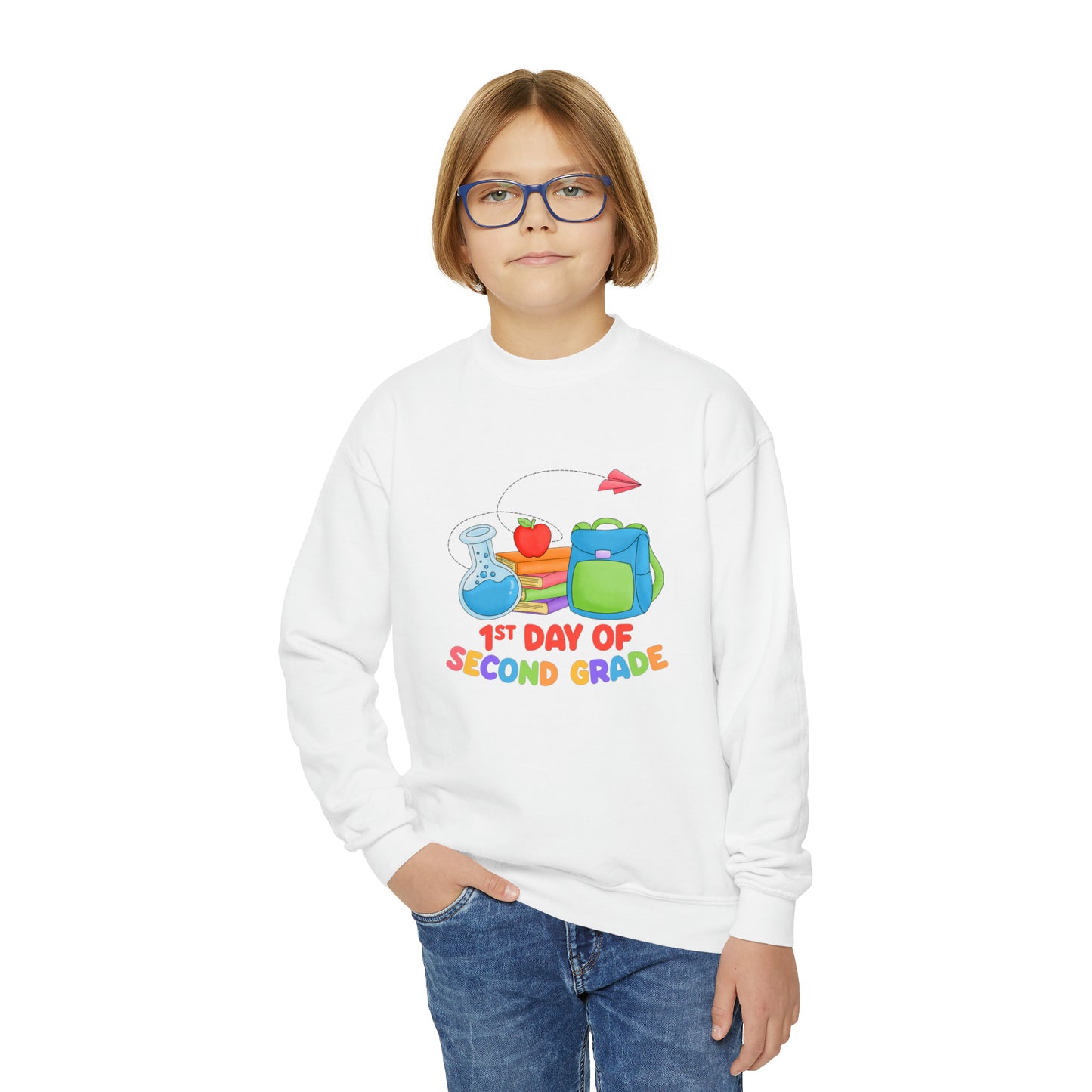 First day of school sweater second grade shirt elementary school style Youth Crewneck Sweatshirt kid sweater