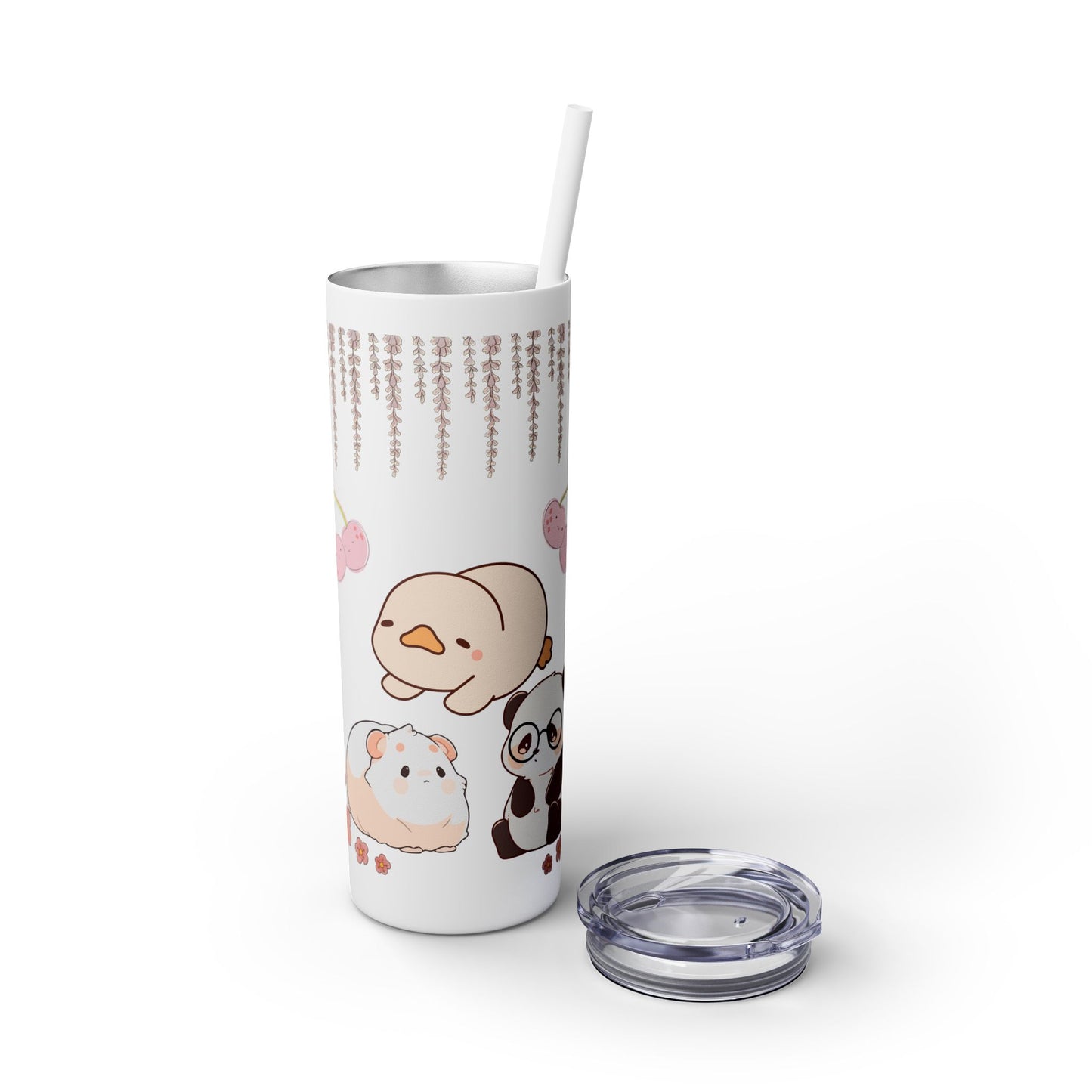 Cute Animal Skinny Tumbler with Straw Kawaii bottle 20oz - Perfect for Kids, Pets Lovers, Birthday Gift, Travel, Summer Fun