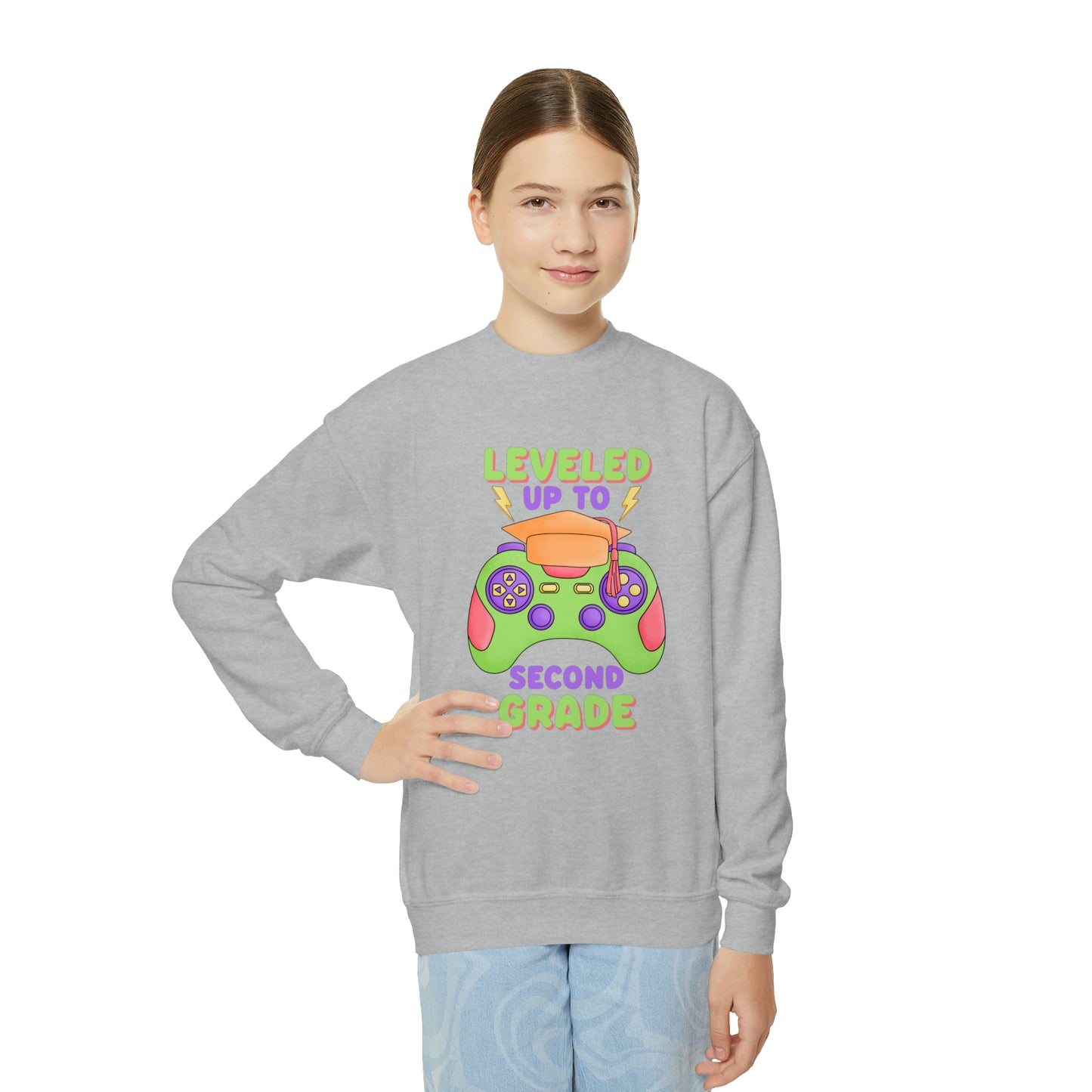 First day of school sweater second grade gamer shirt elementary school style Youth Crewneck Sweatshirt
