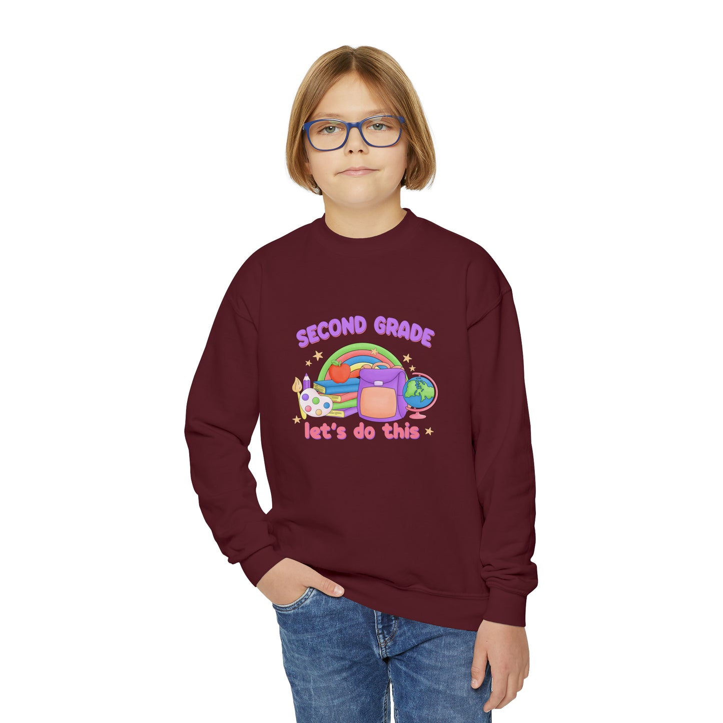 First day of school sweater second grade shirt elementary school style Youth Crewneck Sweatshirt