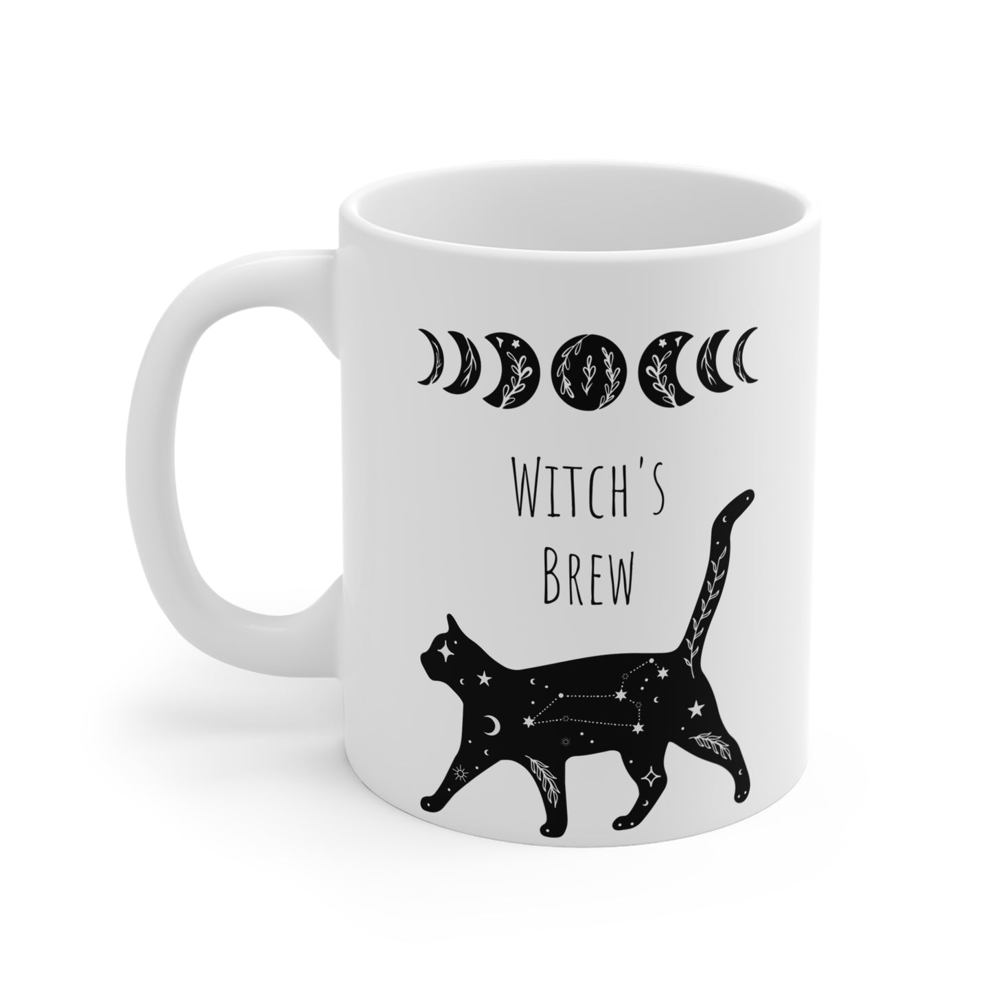 Witch's Brew Cat Mug, 11oz Coffee Cup for Cat Lovers, Unique Gift for Witchy Decor, Halloween, Astrology, Home Office