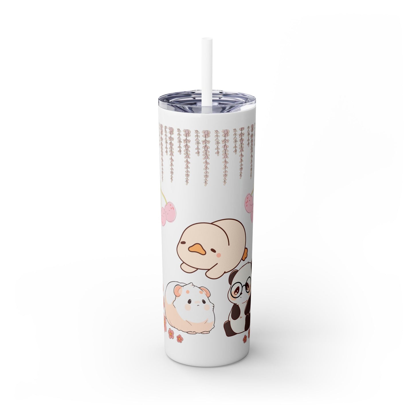 Cute Animal Skinny Tumbler with Straw Kawaii bottle 20oz - Perfect for Kids, Pets Lovers, Birthday Gift, Travel, Summer Fun