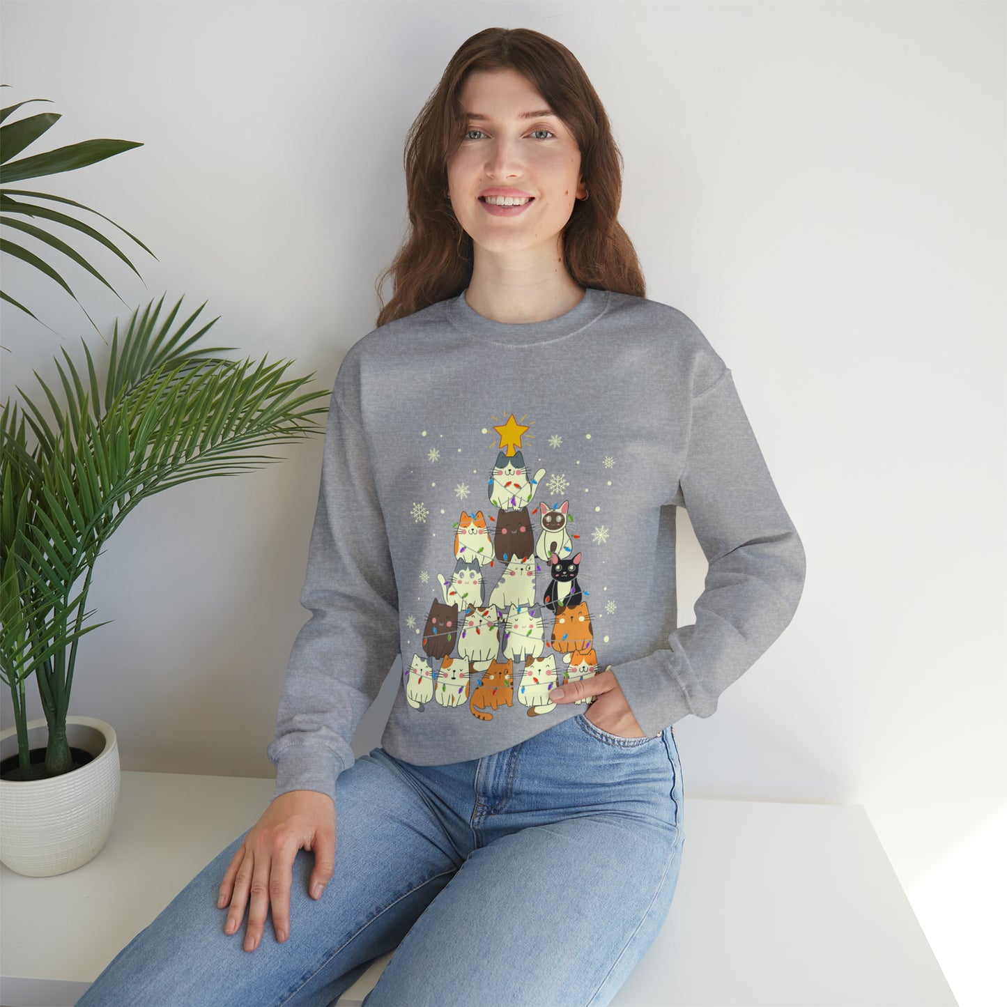 Cat Christmas sweater Kitty Christmas tree sweatshirt Family Cat lover gift for gift for him Merry Bright Christmas sweatshirt Christmas