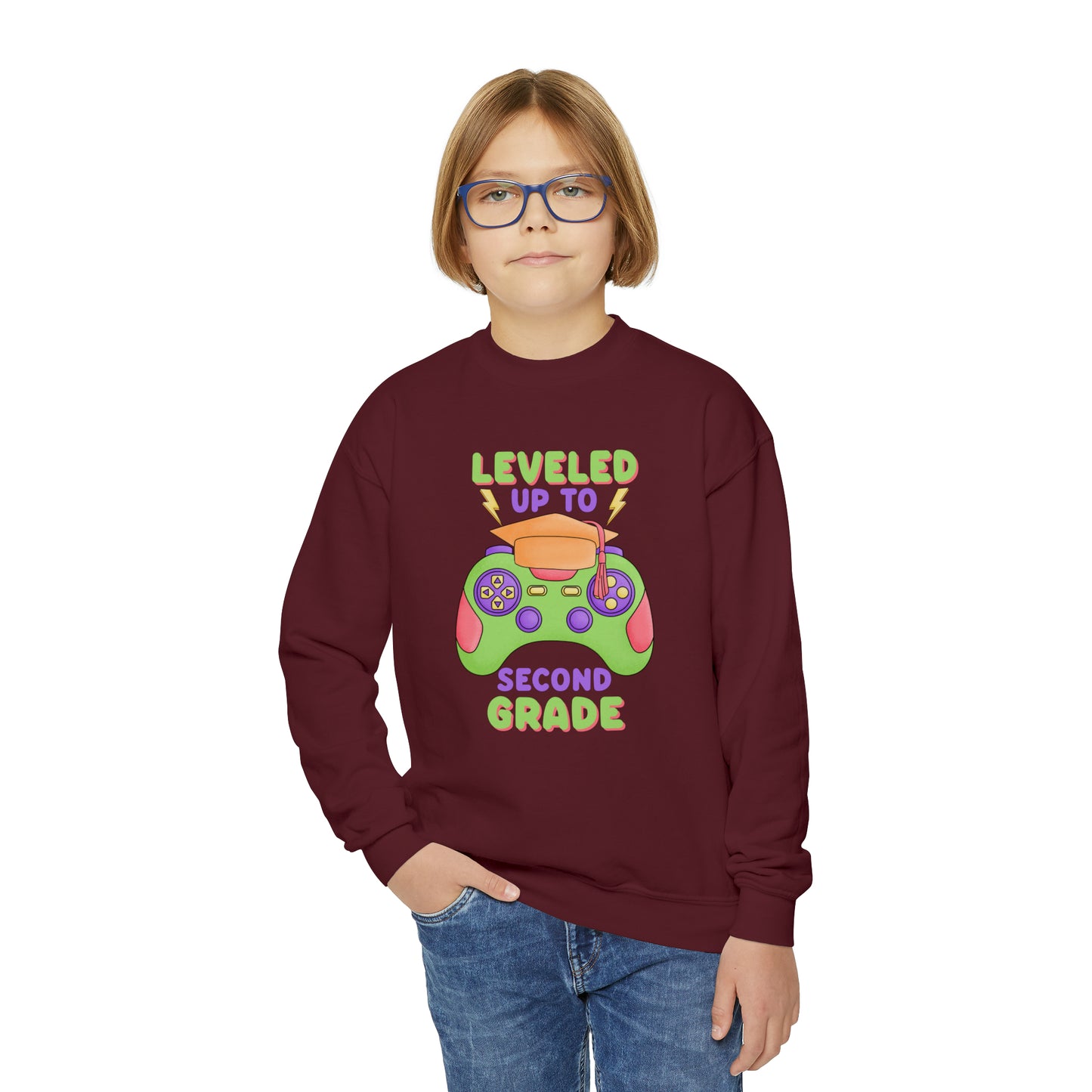 First day of school sweater second grade gamer shirt elementary school style Youth Crewneck Sweatshirt