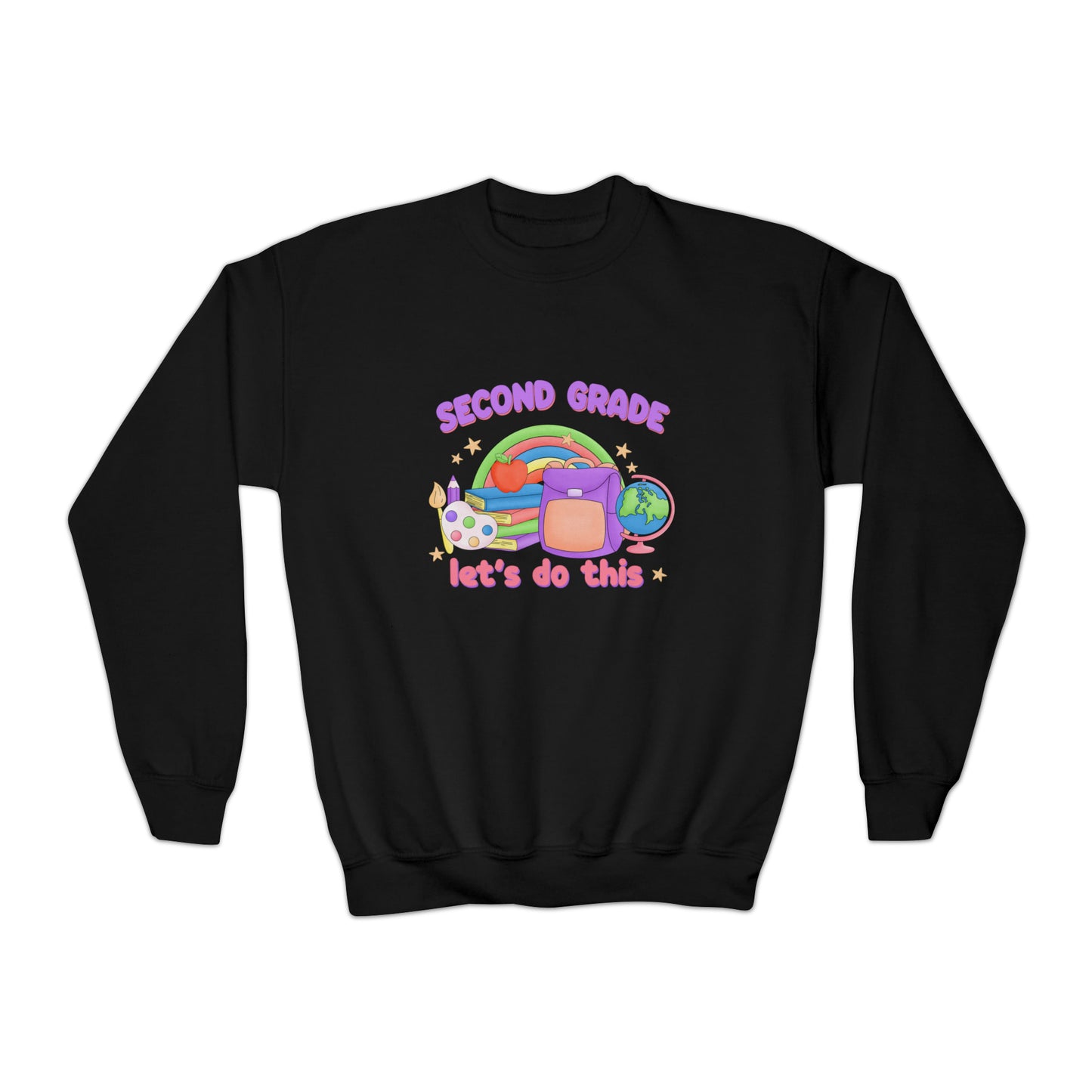First day of school sweater second grade shirt elementary school style Youth Crewneck Sweatshirt