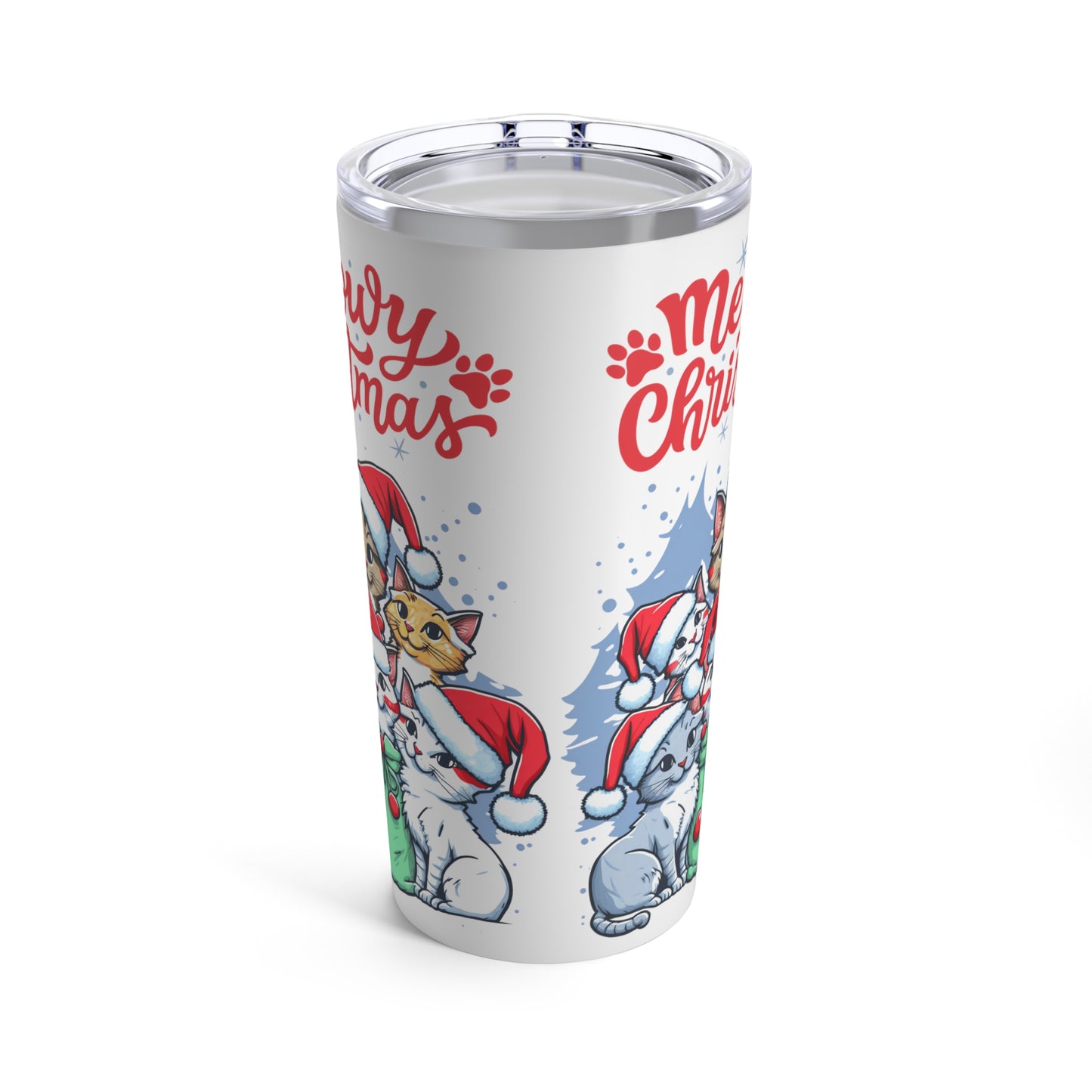 Cat lover Christmas gift Meowy Christmas tumbler Skinny Tumbler with Straw, 20oz gift for her gift for him Tumbler 20oz