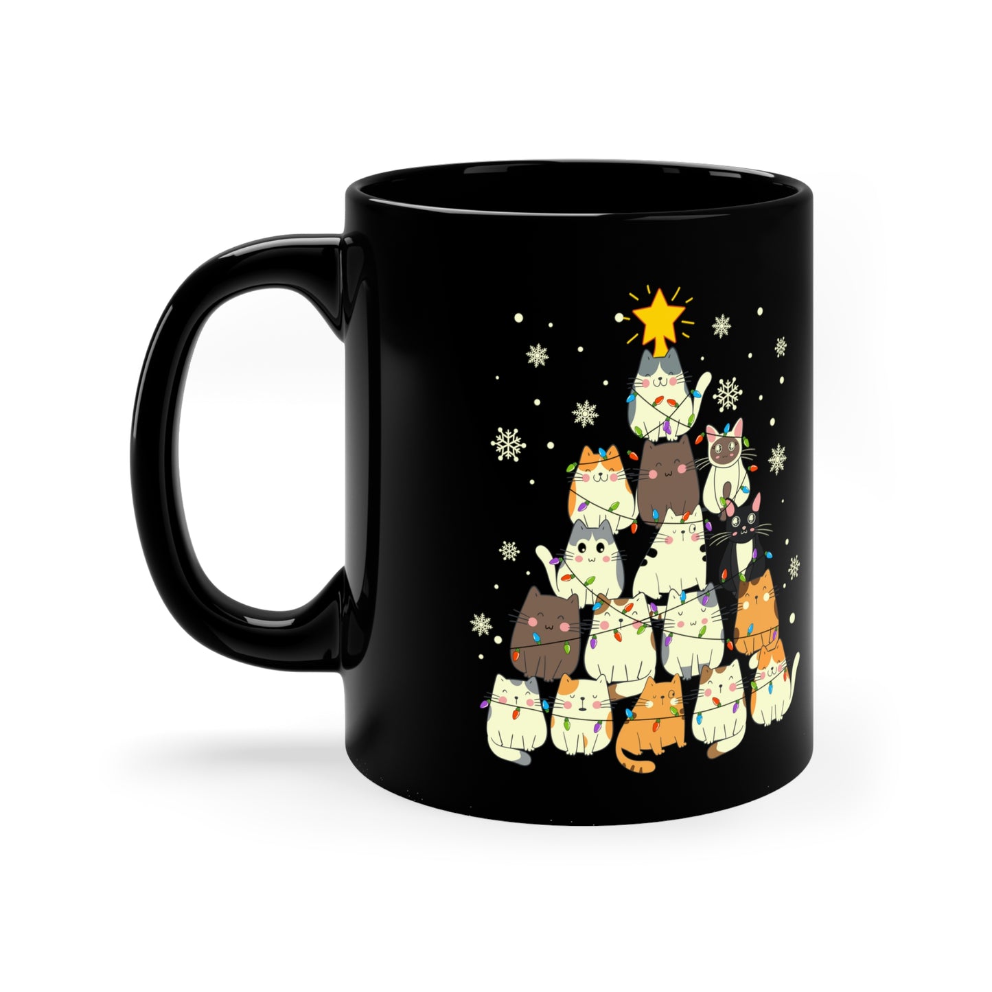 Christmas Cat tree Cat lover gift coffee lover gift tea lover gift for her gift for him Ceramic Mug Bestfriend Christmas gift 11oz Black Mug