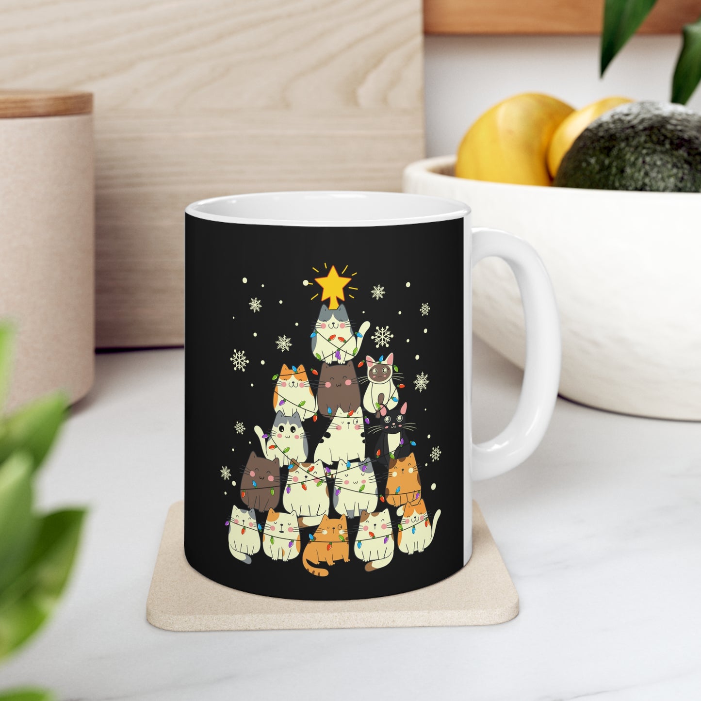 Christmas Cat tree, Cat lover gift coffee lover gift tea lover gift gift for her gift for him Ceramic Mug 11oz Best friend Christmas gift