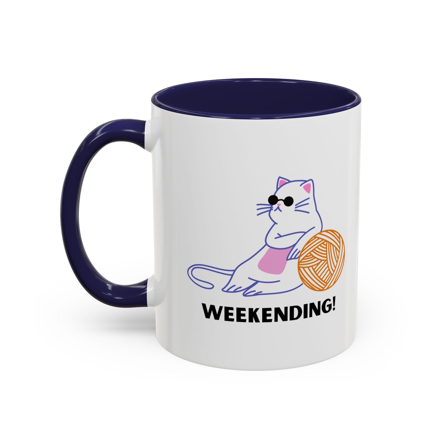 Cat Lover mug weekending vibes yarn lover Coffee Mug Funny Cat Mug Cute Kitty Cup, Cat Lady, Cat Dad, Pet Owner Gift, Cat Mug with Yarn Ball