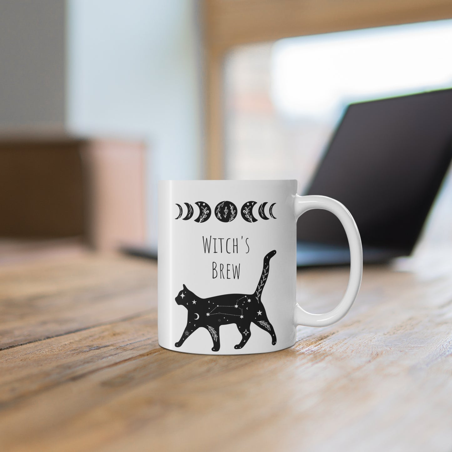 Witch's Brew Cat Mug, 11oz Coffee Cup for Cat Lovers, Unique Gift for Witchy Decor, Halloween, Astrology, Home Office