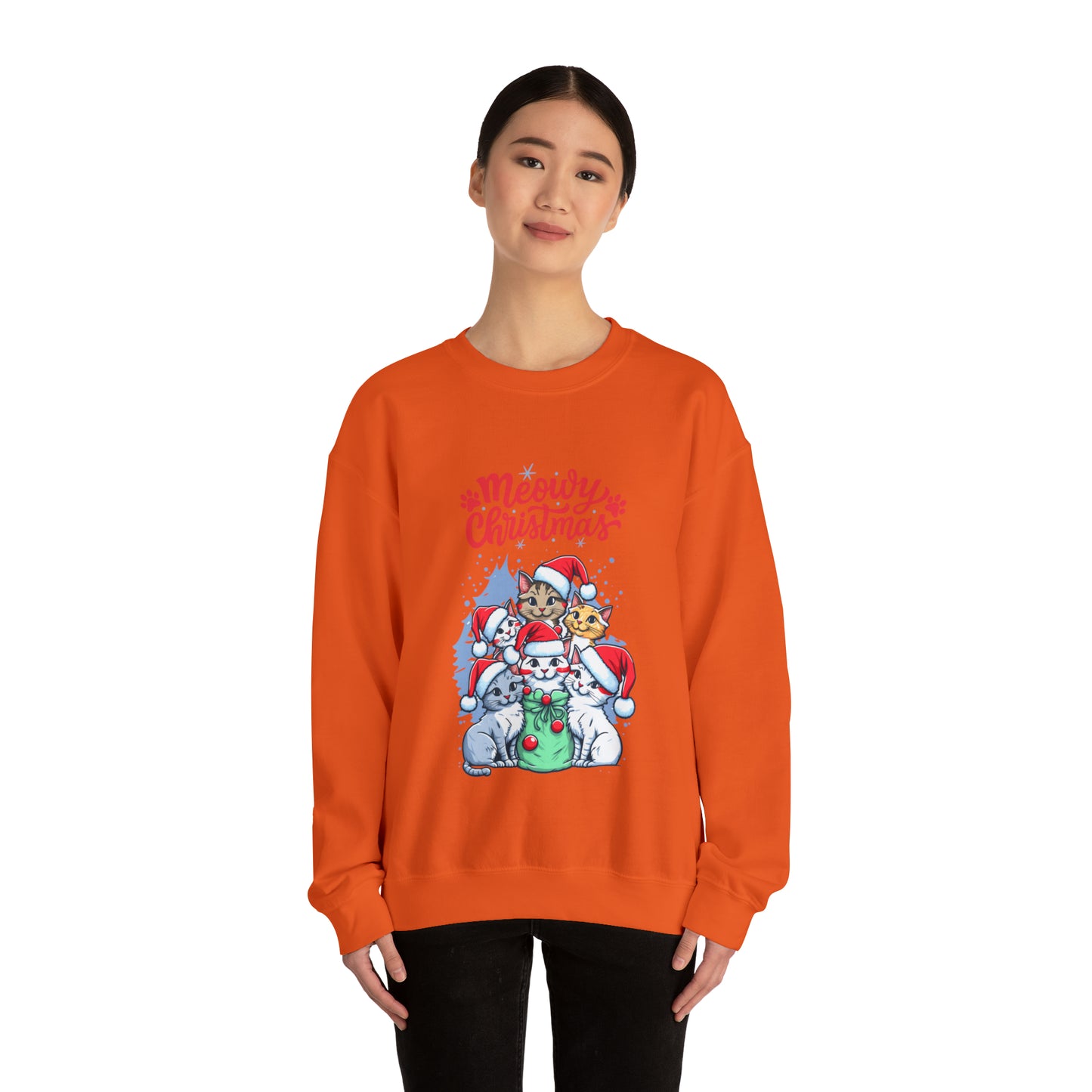 Funny Cat Christmas sweater Meowy Christmas shirt Kitty Christmas tree sweatshirt ugly Christmas sweater Family matching Bright Christmas