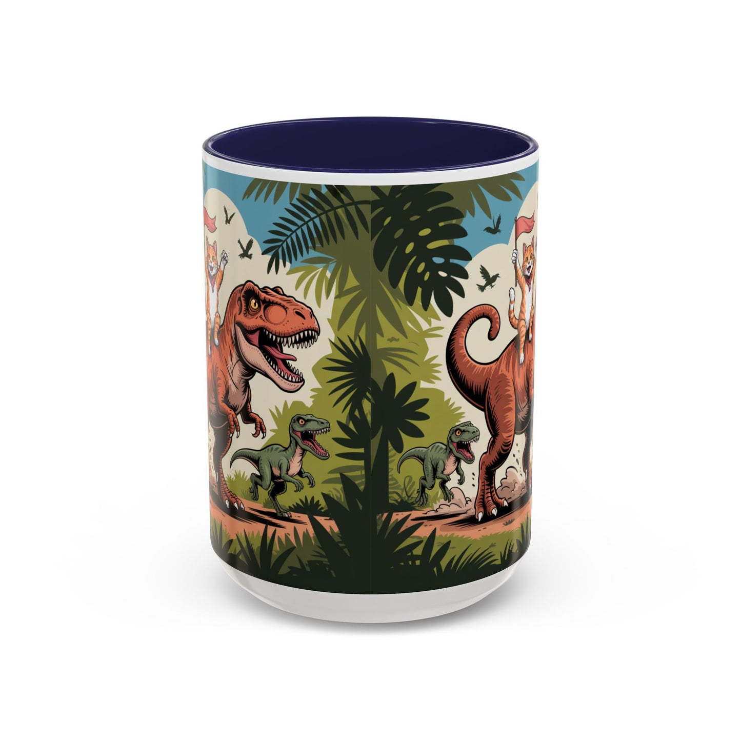 Orange cat riding a T-rex mug Funny cat lover Mug Cat Raptors the jungle mug Gift for cat dinosaur lover mug Cat lady gift Cat mom Christmas