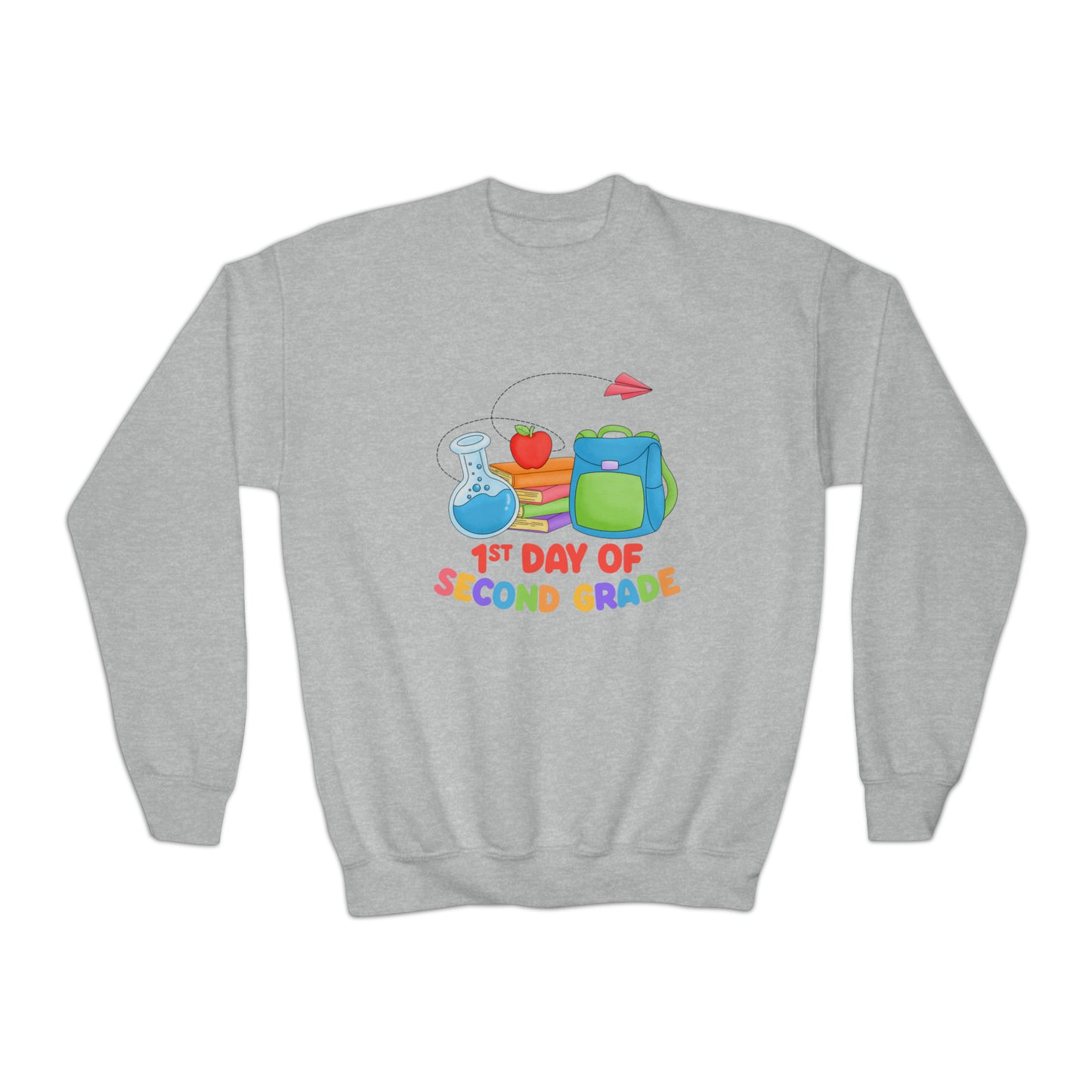 First day of school sweater second grade shirt elementary school style Youth Crewneck Sweatshirt