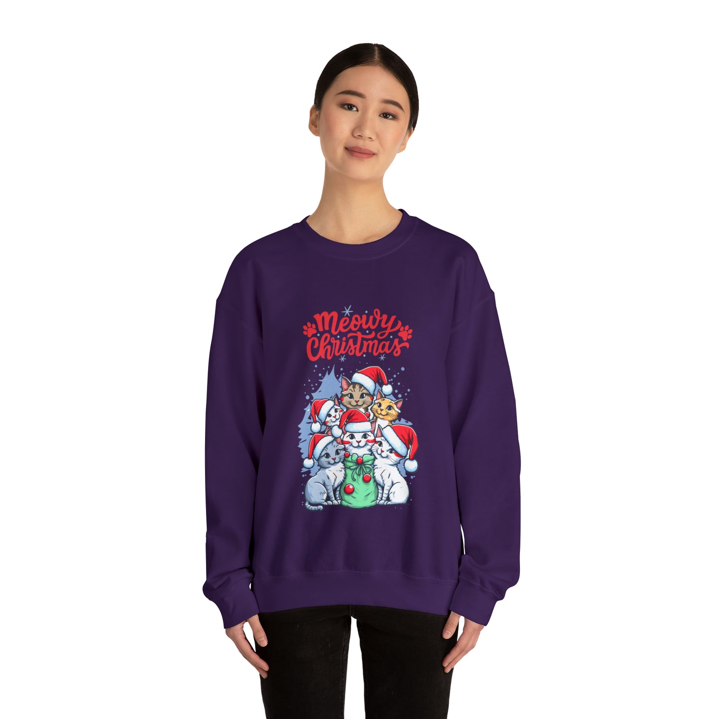 Funny Cat Christmas sweater Meowy Christmas shirt Kitty Christmas tree sweatshirt ugly Christmas sweater Family matching Bright Christmas