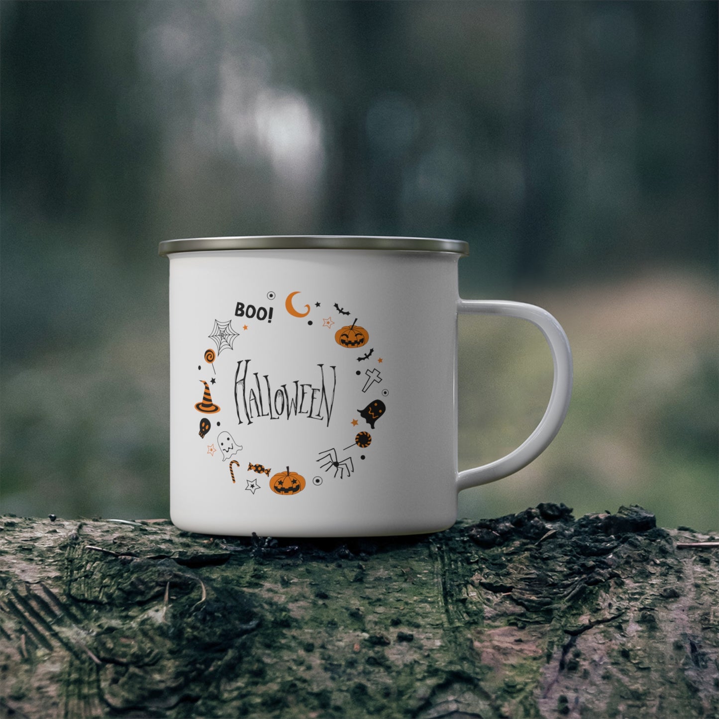 Halloween Mug gift for wife spider pumpkin gift Bossbabe gift for him gift for Mom, gift for wife Christmas gift for her Enamel Camping Mug