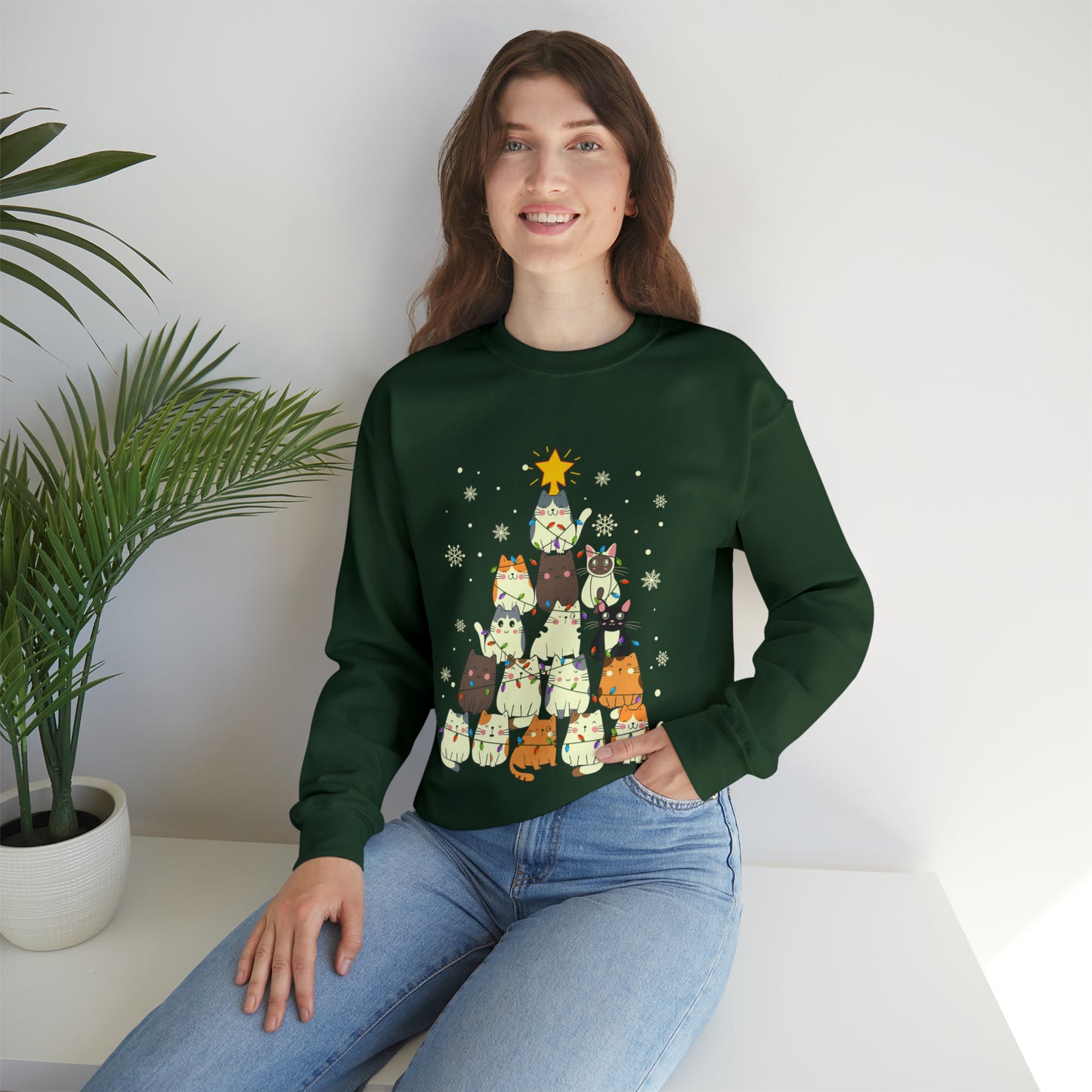 Cat Christmas sweater Kitty Christmas tree sweatshirt Family matching Merry Bright Christmas sweatshirt Christmas Sweater Holiday Christmas