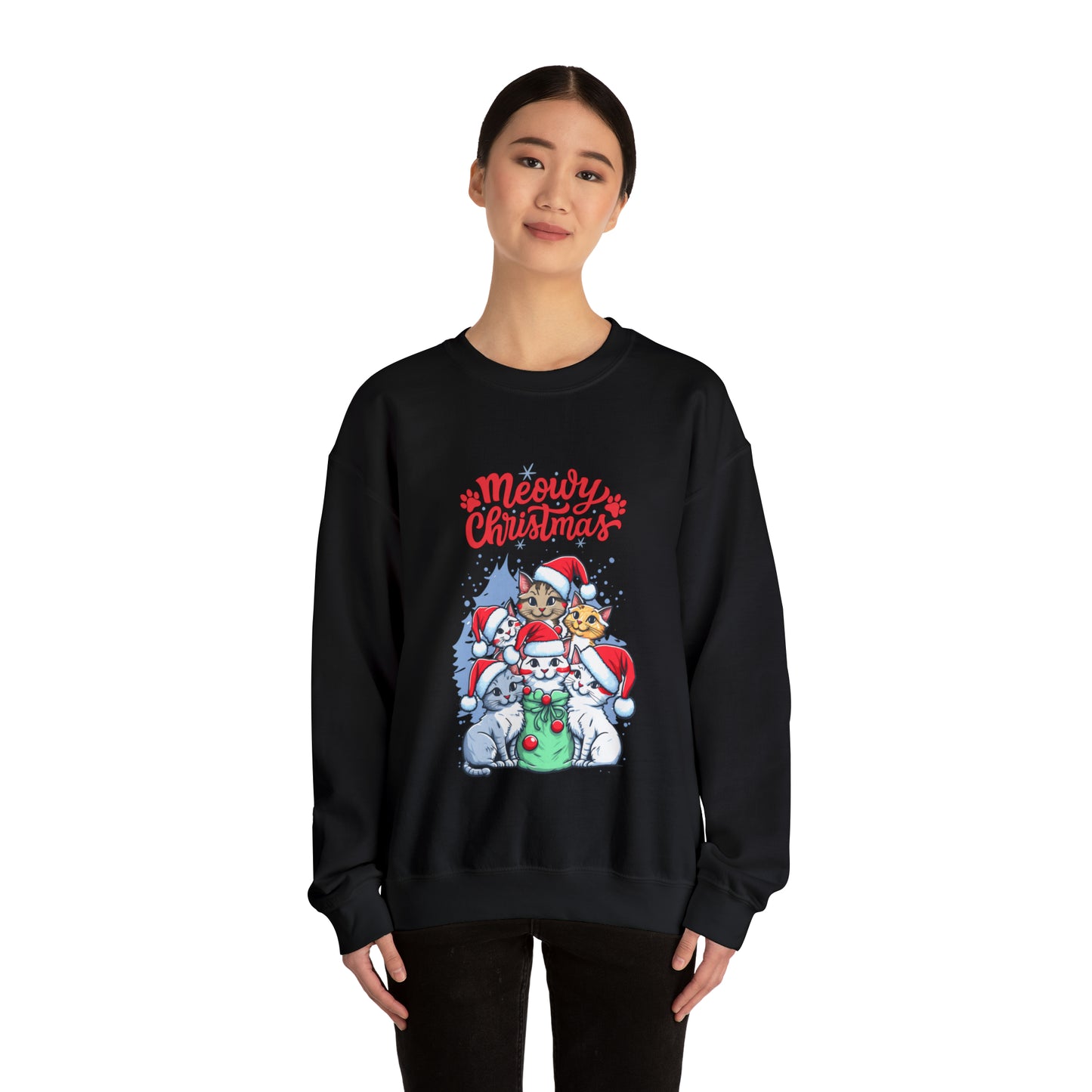 Funny Cat Christmas sweater Meowy Christmas shirt Kitty Christmas tree sweatshirt ugly Christmas sweater Family matching Bright Christmas