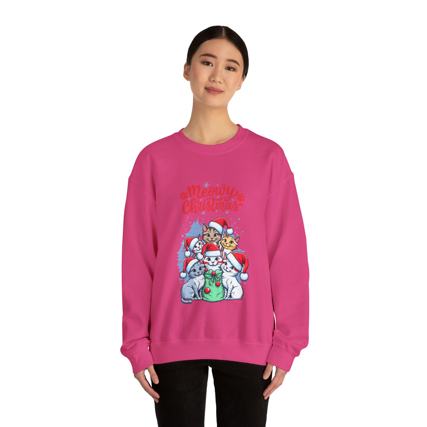 Funny Cat Christmas sweater Meowy Christmas shirt Kitty Christmas tree sweatshirt ugly Christmas sweater Family matching Bright Christmas