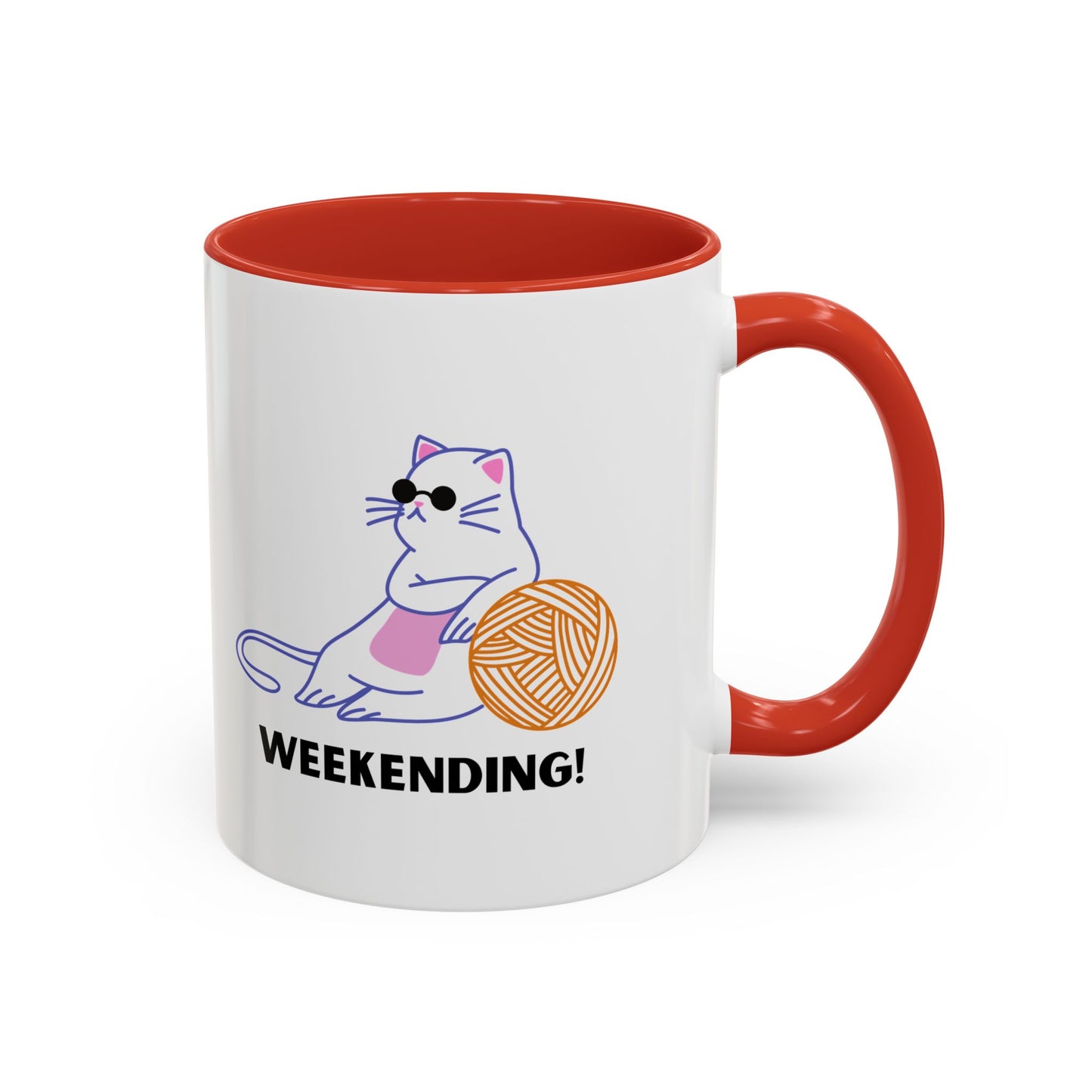 Cat Lover mug weekending vibes yarn lover Coffee Mug Funny Cat Mug Cute Kitty Cup, Cat Lady, Cat Dad, Pet Owner Gift, Cat Mug with Yarn Ball
