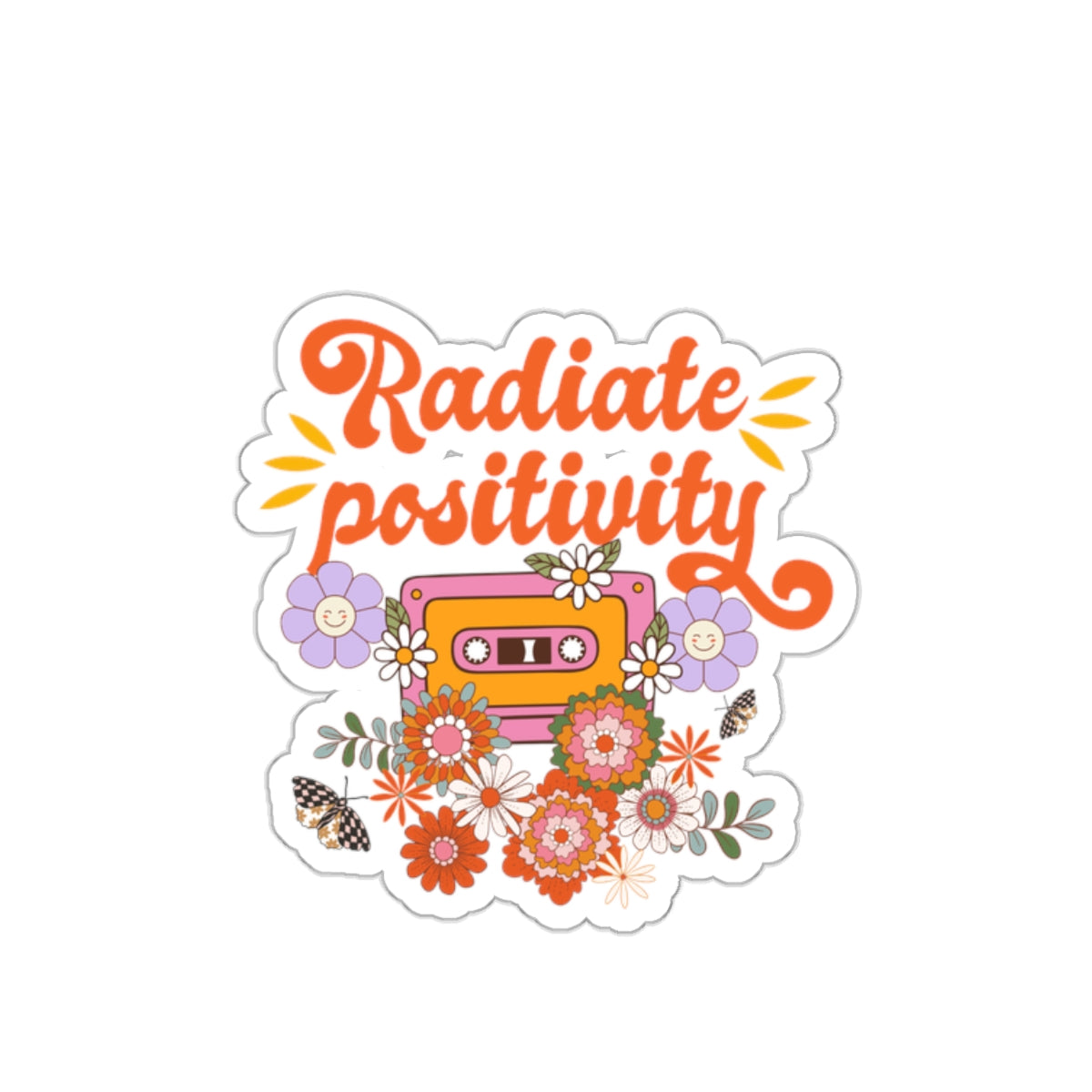 Radiate positivity sticker Delulu sticker Retro vibes sticker bestie gift for her bestfriend gift Kiss-CutSticker cassette tape butterfly