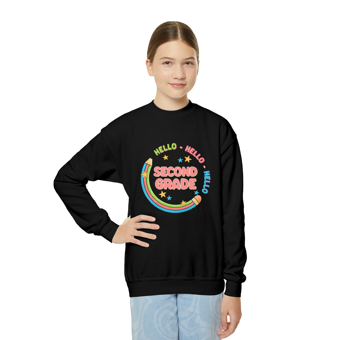 First day of school sweater second grade shirt elementary school style Youth Crewneck Sweatshirt