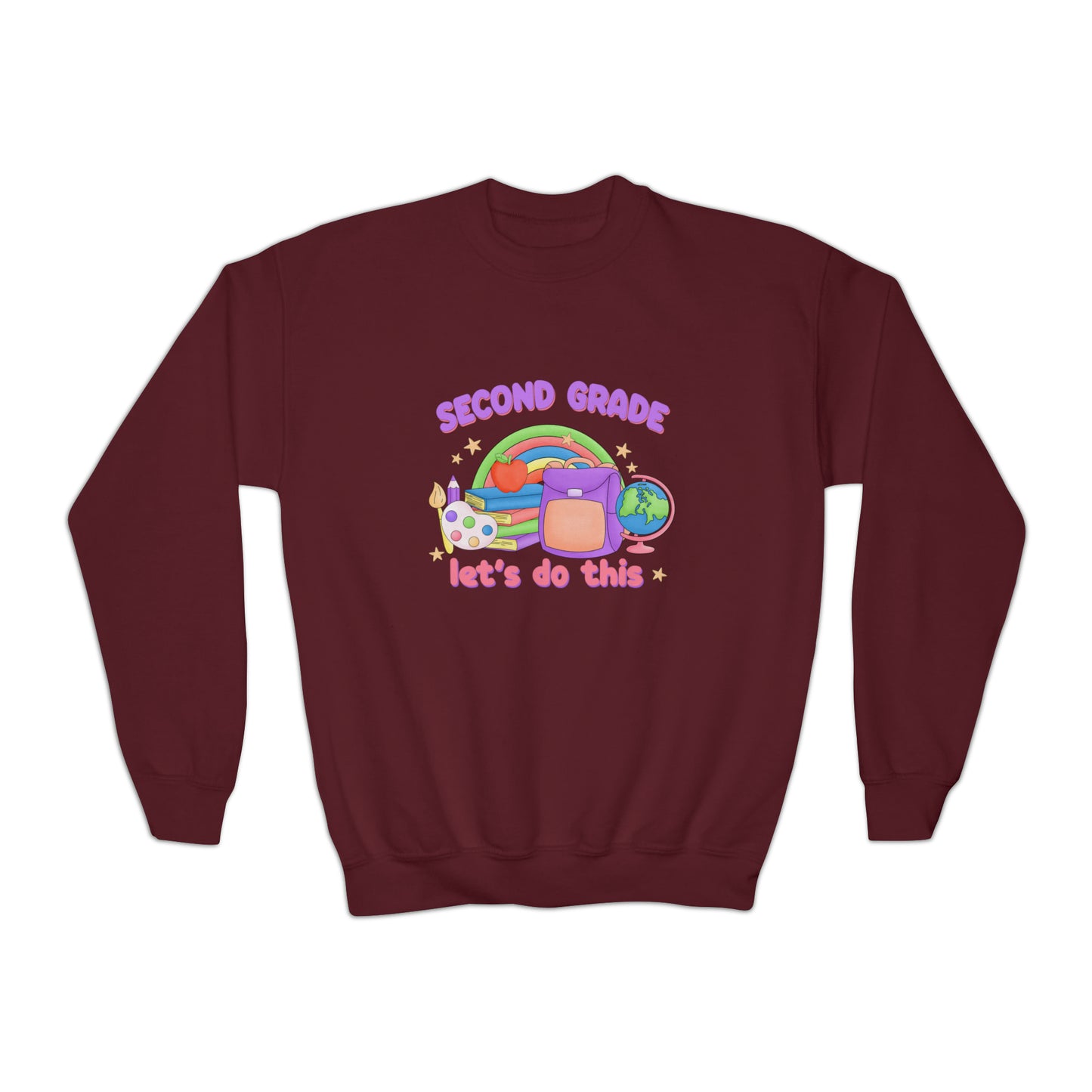First day of school sweater second grade shirt elementary school style Youth Crewneck Sweatshirt