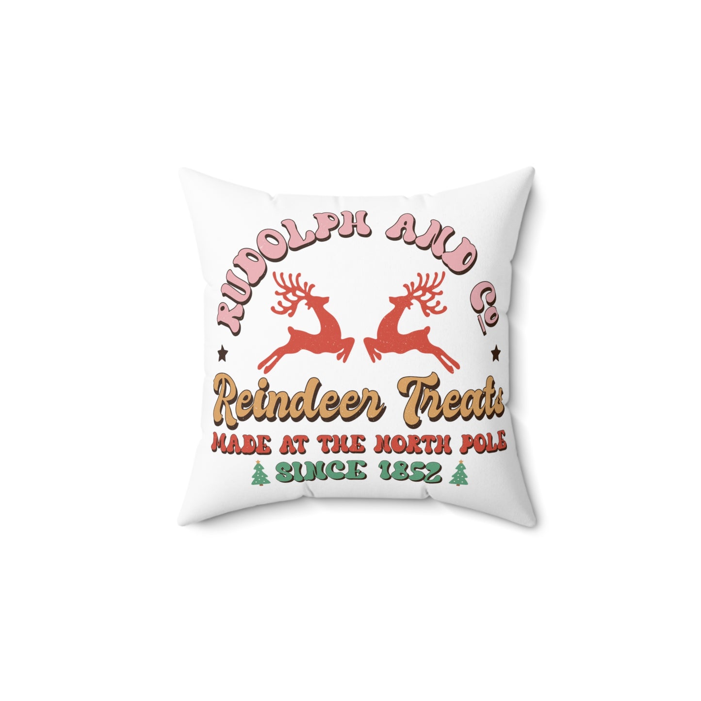 Christmas pillow Rudolph North Pole pillow Merry & Bright Christmas gift for her gift for him Christmas home decor Polyester Square Pillow
