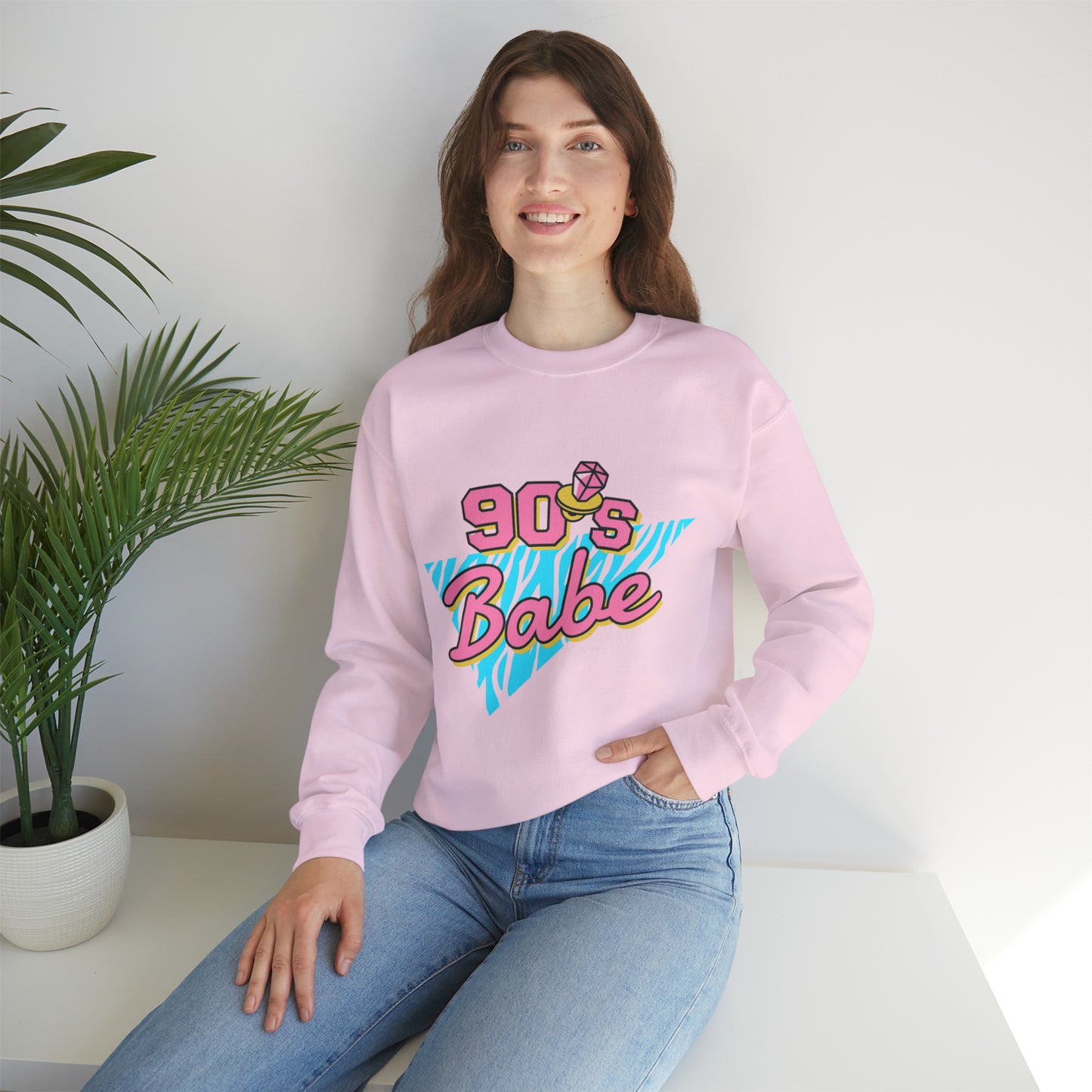 90's Babe Sweatshirt, Pink blue shirt, Unisex Heavy Blend Crewneck Sweatshirt