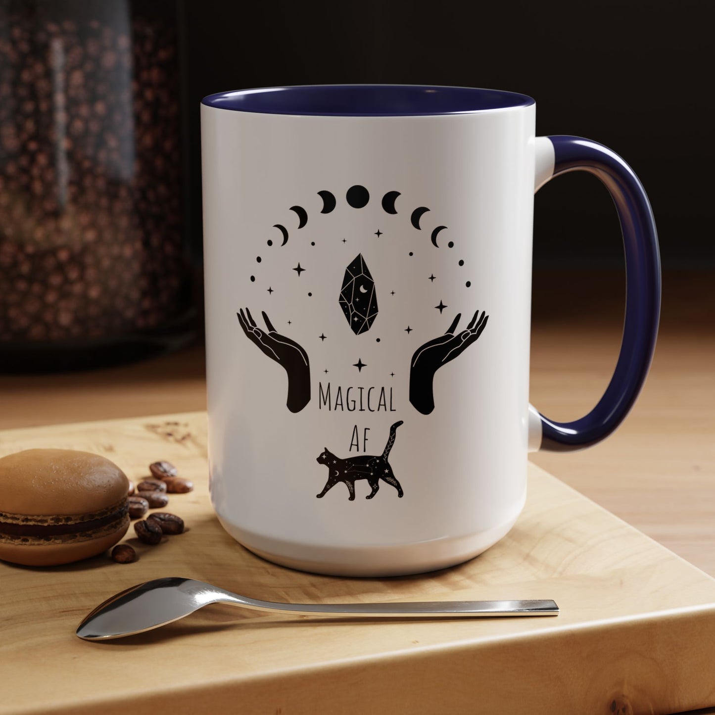 Magical Witchy Mug Moon Phases Black Cat Accent Coffee Cup (11, 15oz) Pagan Wiccan Kitchen Decor Halloween Gift Christmas gift for her,