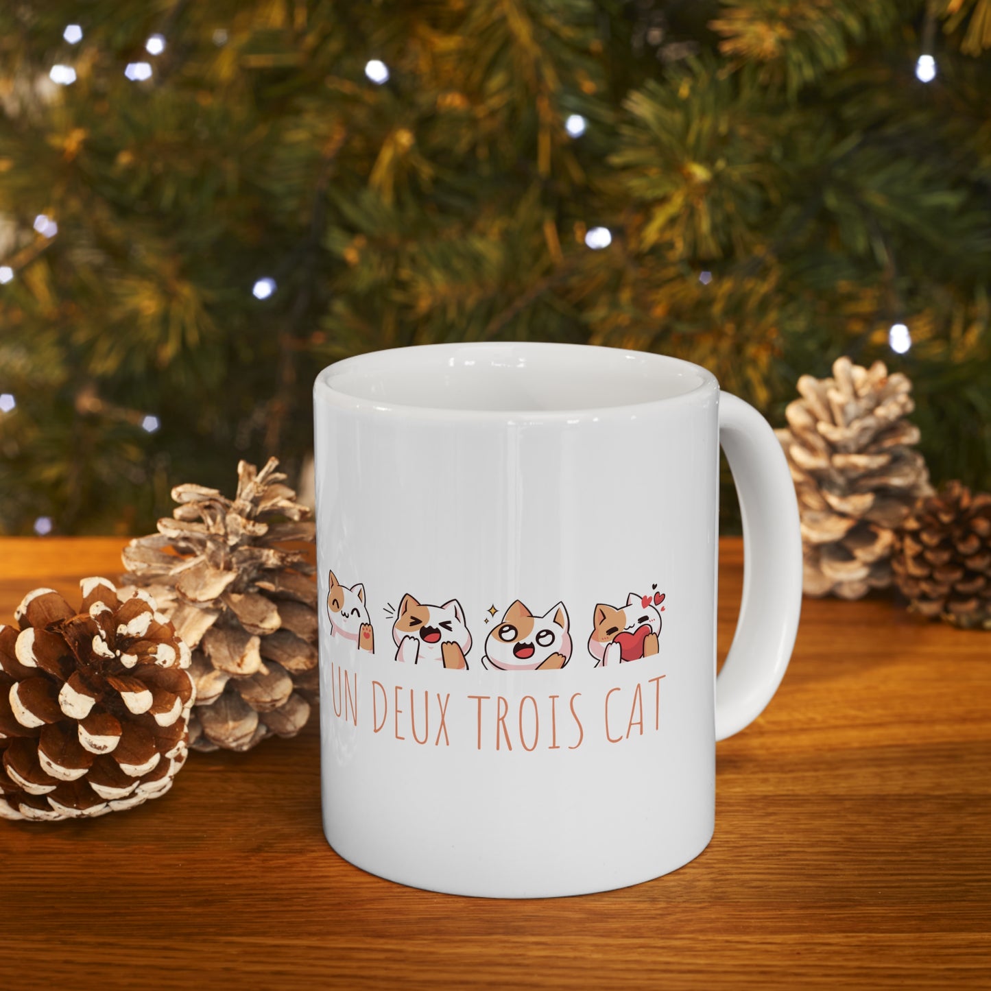 Funny cat Christmas mug un deux trois Cat lover gift coffee lover gift tea lover gift gift for her gift for him Mug 11oz Christmasgift