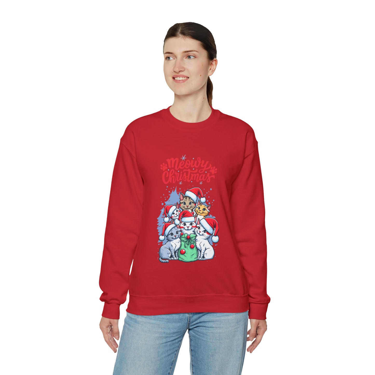 Funny Cat Christmas sweater Meowy Christmas shirt Kitty Christmas tree sweatshirt ugly Christmas sweater Family matching Bright Christmas