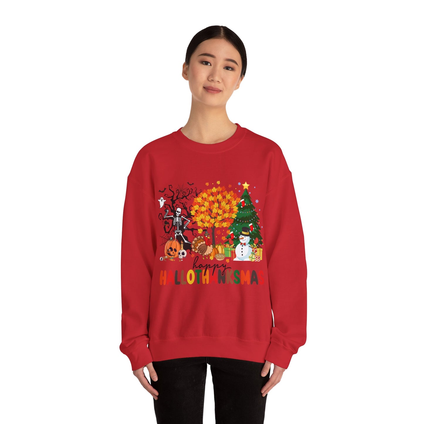 Happy Hallothanksmas Sweatshirt Halloween Gift For Women Christmas Sweatshirt Cute Halloween Sweater Colorful Halloween Sweatshirt christmas