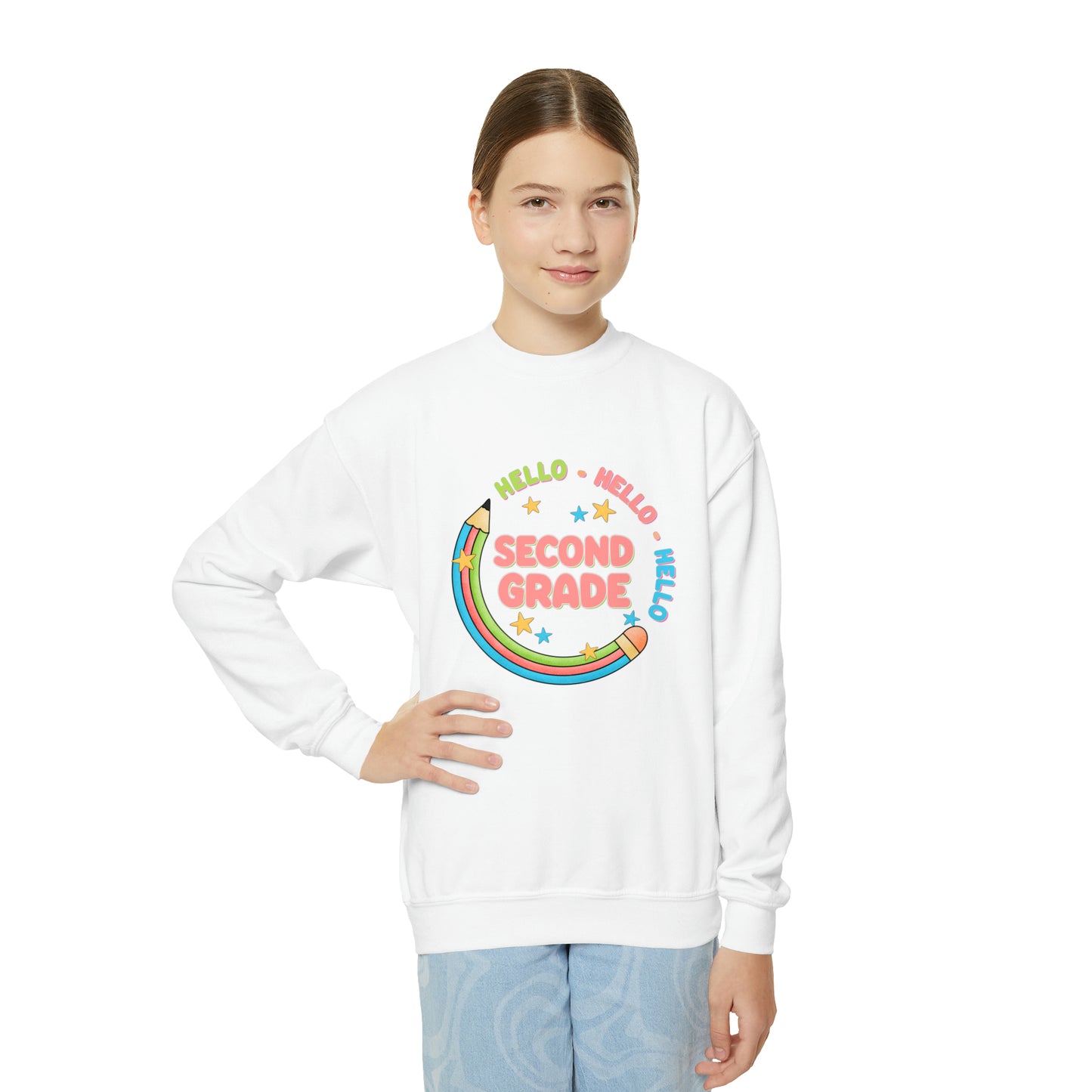First day of school sweater second grade shirt elementary school style Youth Crewneck Sweatshirt