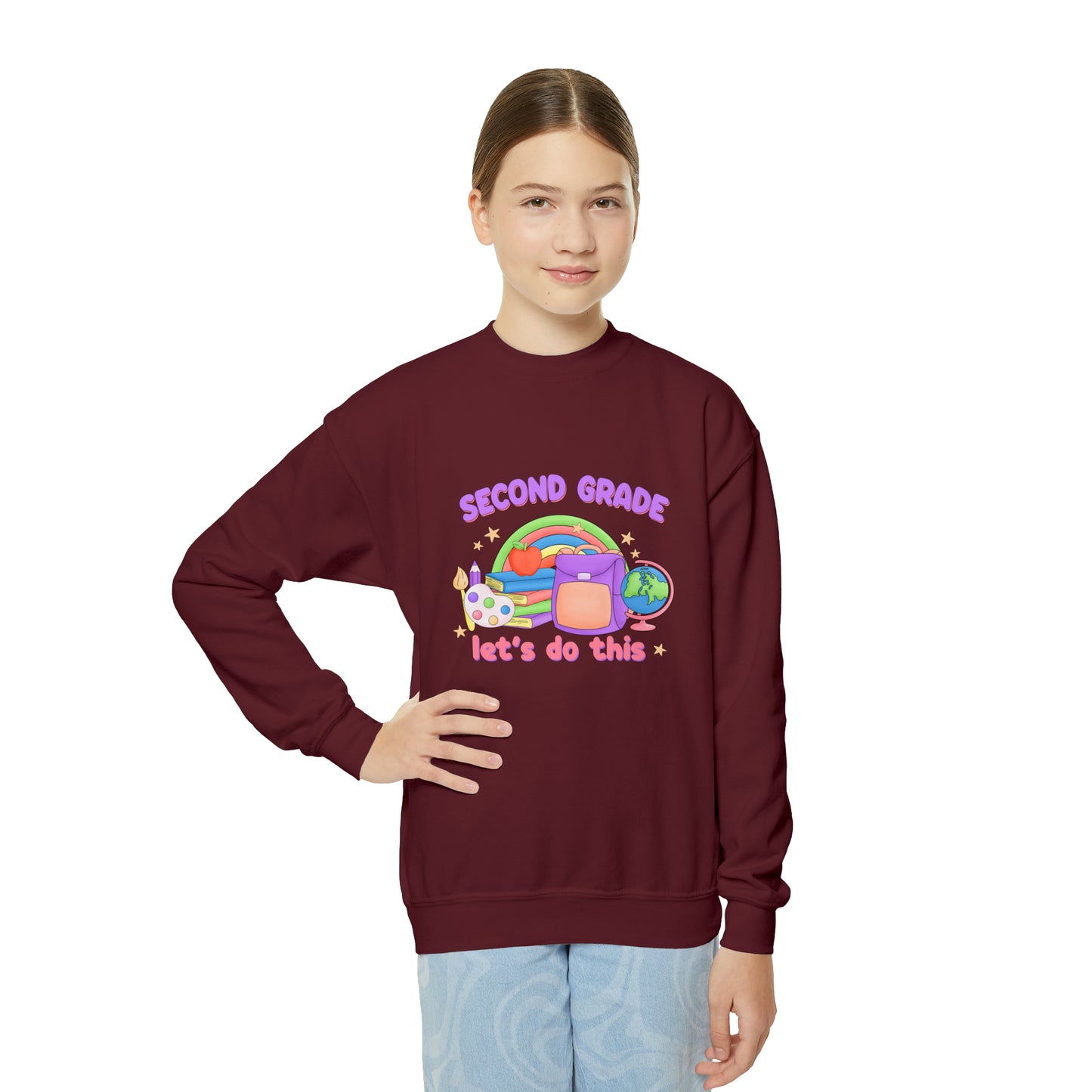First day of school sweater second grade shirt elementary school style Youth Crewneck Sweatshirt