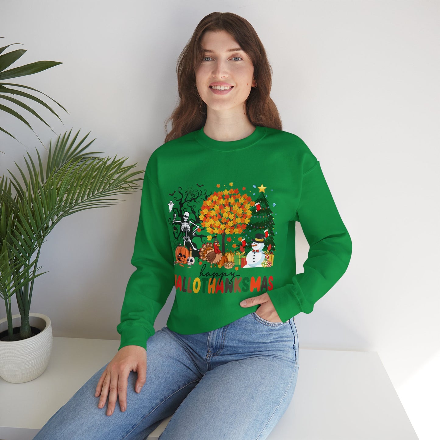 Happy Hallothanksmas Sweatshirt Halloween Gift For Women Christmas Sweatshirt Cute Halloween Sweater Colorful Halloween Sweatshirt christmas