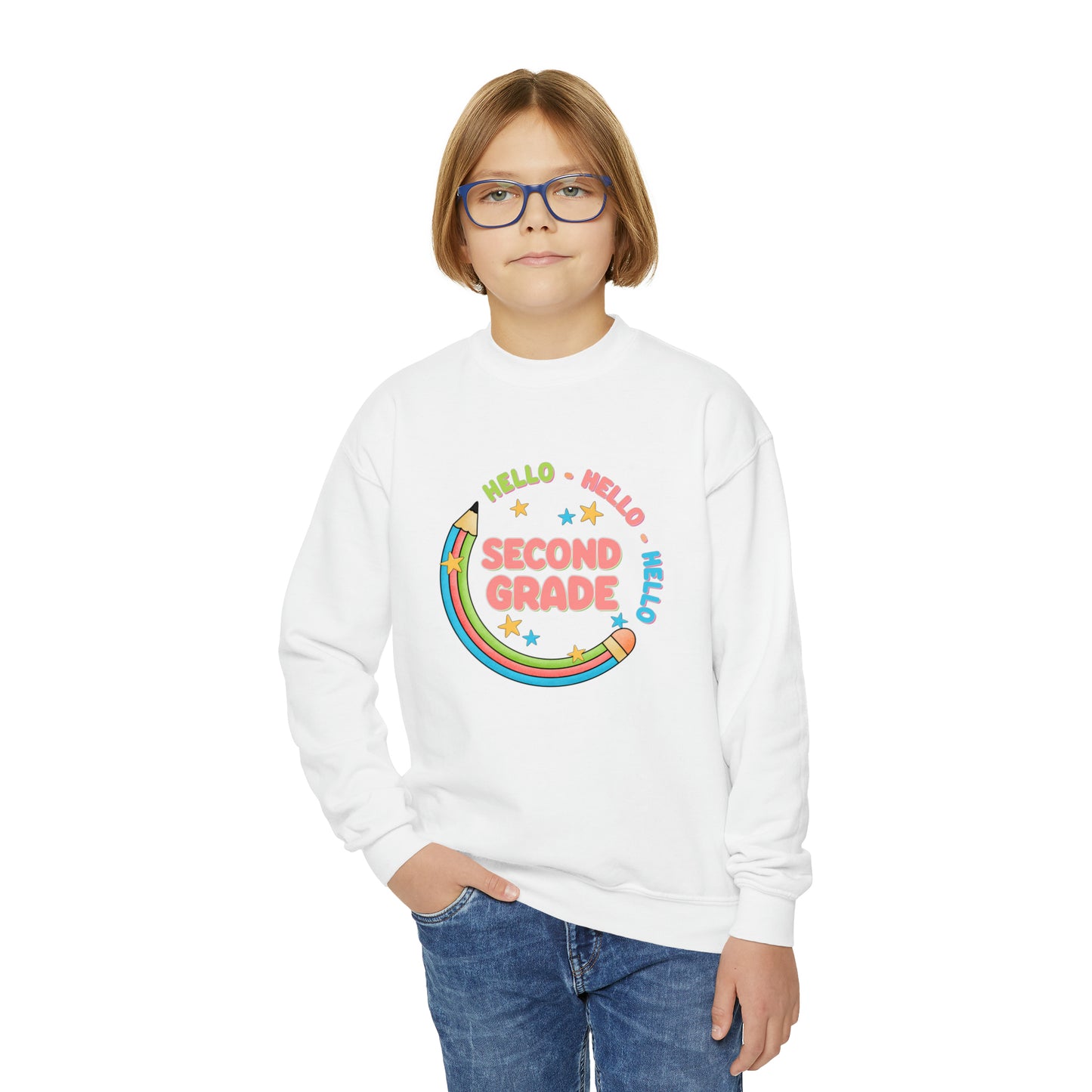First day of school sweater second grade shirt elementary school style Youth Crewneck Sweatshirt