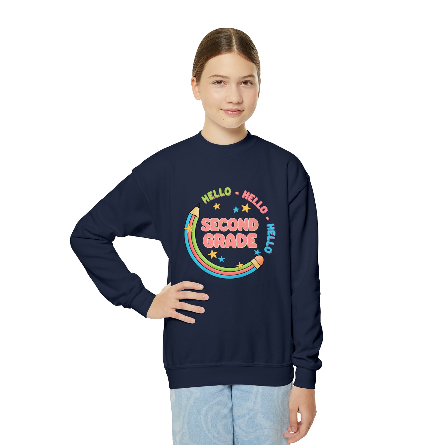 First day of school sweater second grade shirt elementary school style Youth Crewneck Sweatshirt