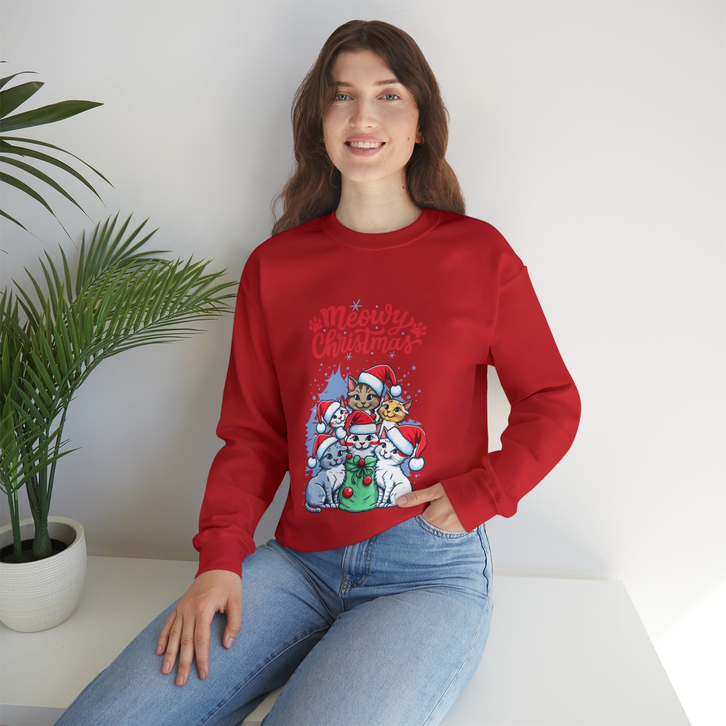 Funny Cat Christmas sweater Meowy Christmas shirt Kitty Christmas tree sweatshirt ugly Christmas sweater Family matching Bright Christmas