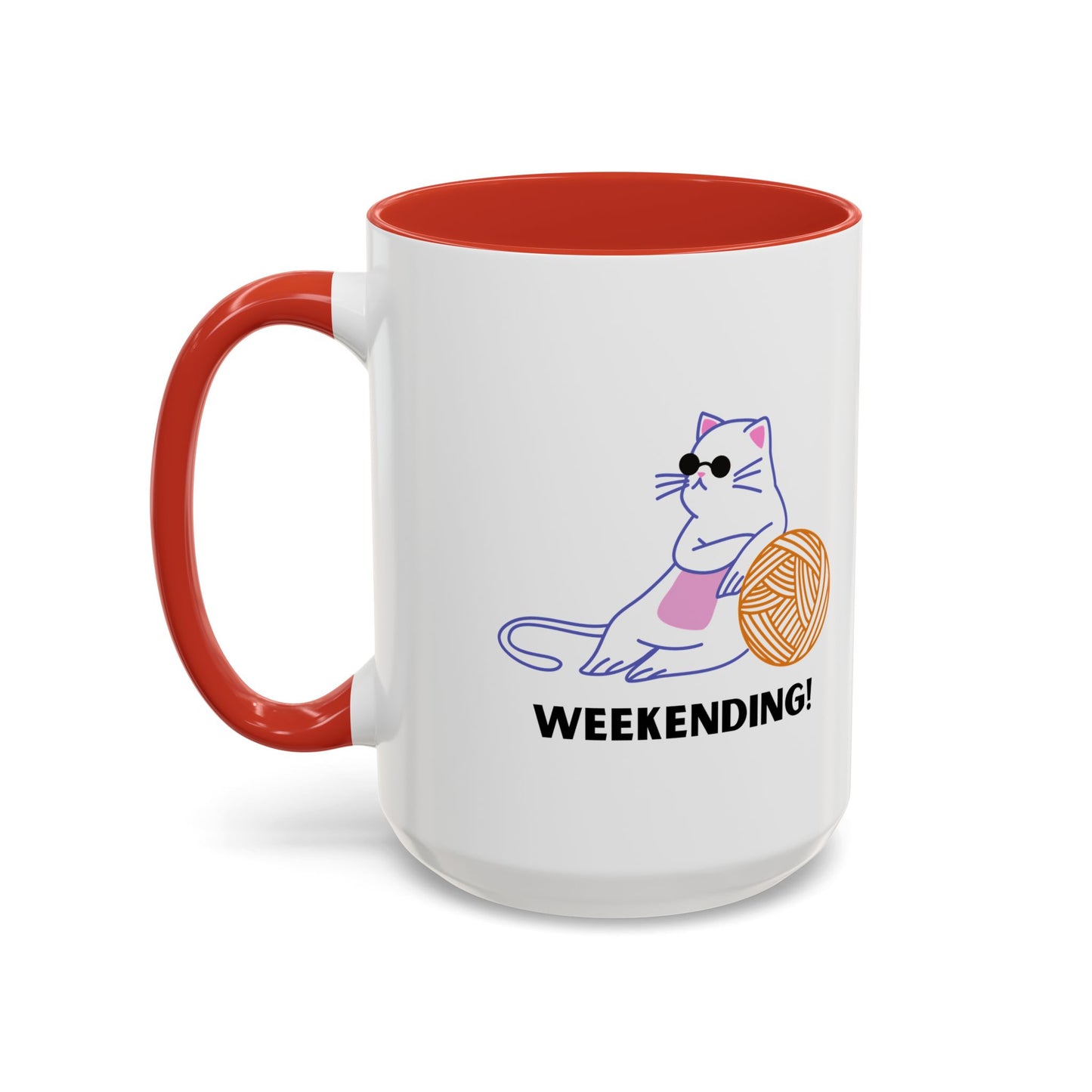 Cat Lover mug weekending vibes yarn lover Coffee Mug Funny Cat Mug Cute Kitty Cup, Cat Lady, Cat Dad, Pet Owner Gift, Cat Mug with Yarn Ball