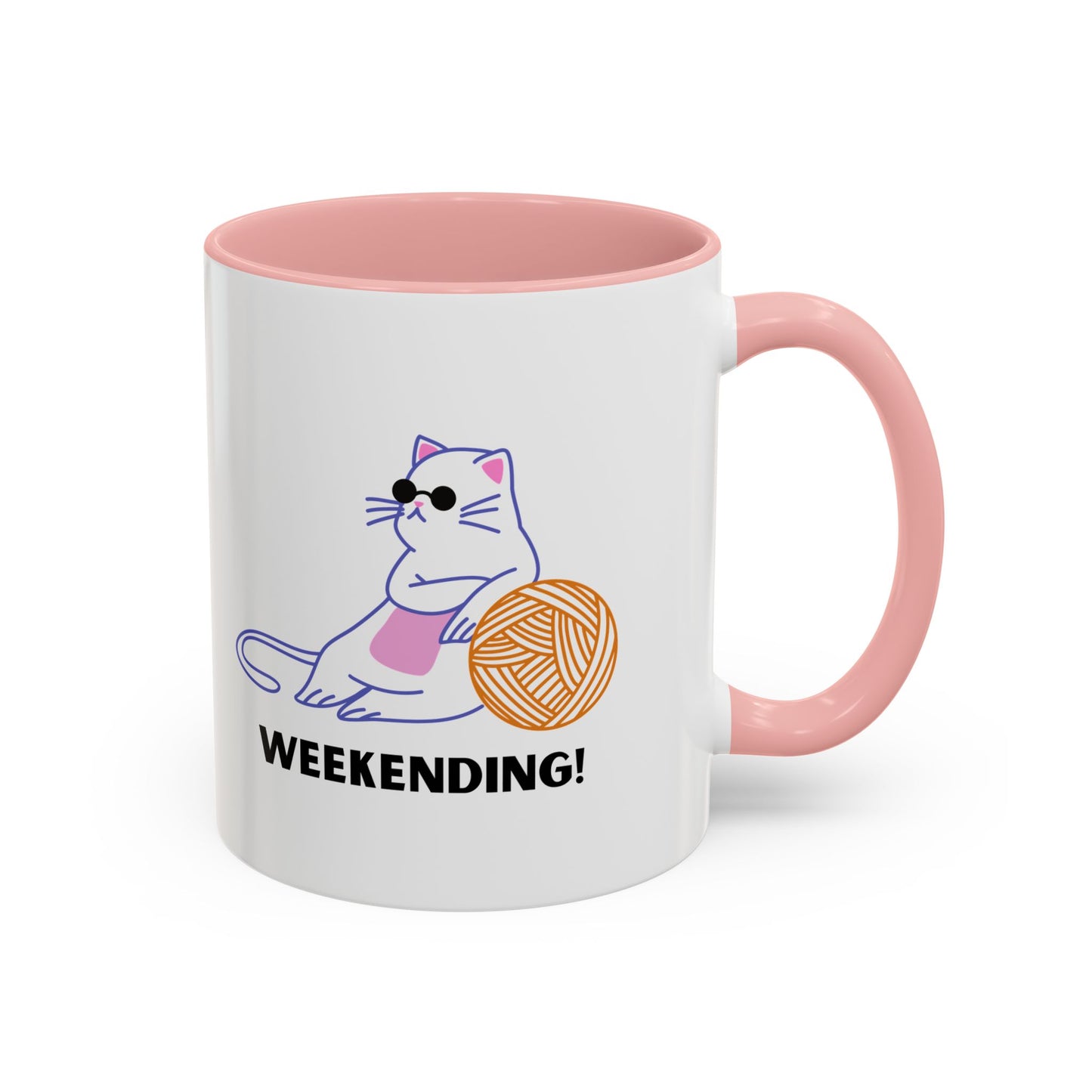Cat Lover mug weekending vibes yarn lover Coffee Mug Funny Cat Mug Cute Kitty Cup, Cat Lady, Cat Dad, Pet Owner Gift, Cat Mug with Yarn Ball